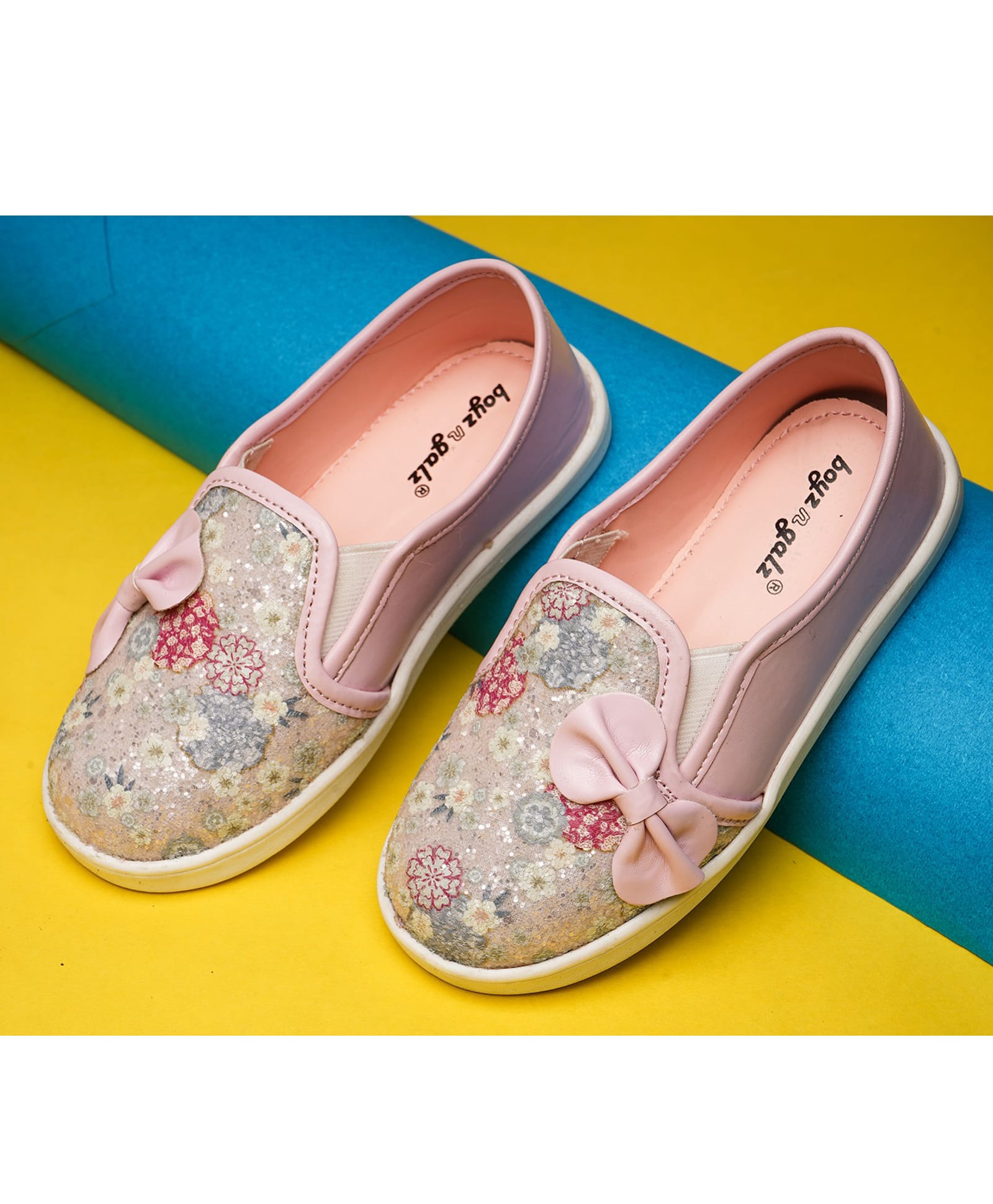 boyz n galz Bow Applique & Floral Detailed Glittered Slip On Shoes - Pink-image-5