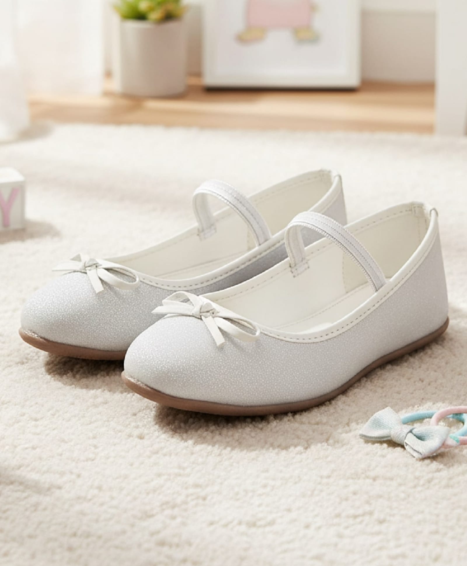 boyz n galz Shimmered Bow Applique Detailed Slip On Mary Jane Ballerinas - White-picture-14