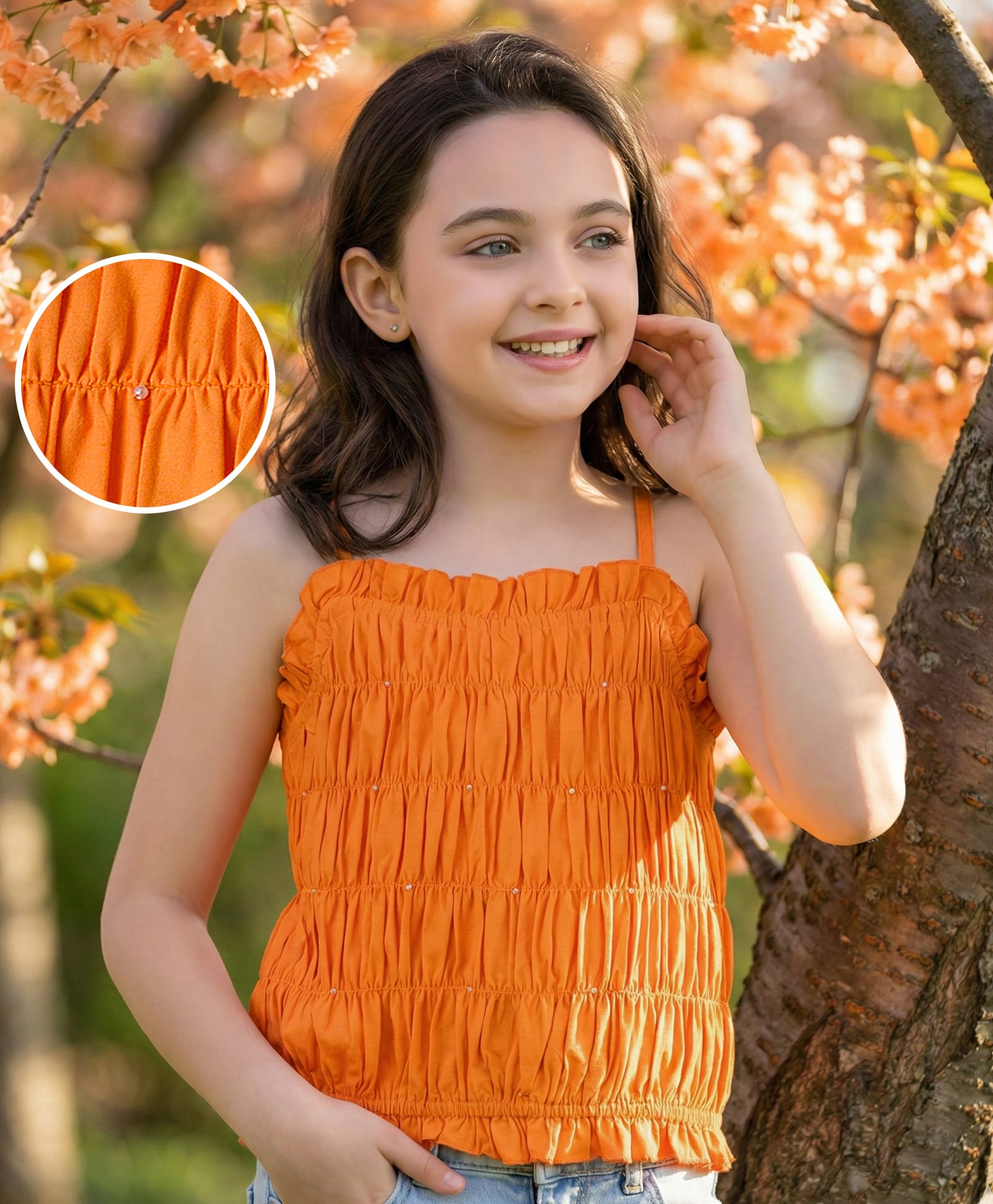Arias Cotton Woven Sleeveless Hand Embroidered Beads Top - Orange-image-47