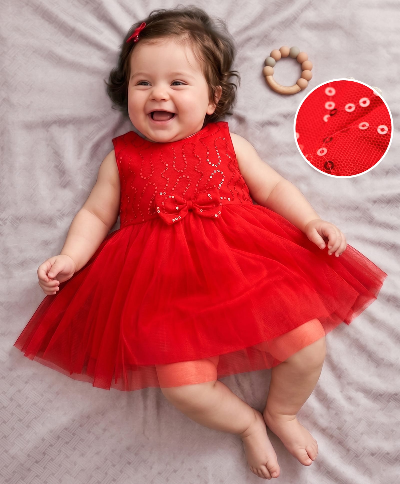 Kookie Kids Woven Sleeveless Party Dress With Sequin Detailing & Bow Applique - Red-image-35