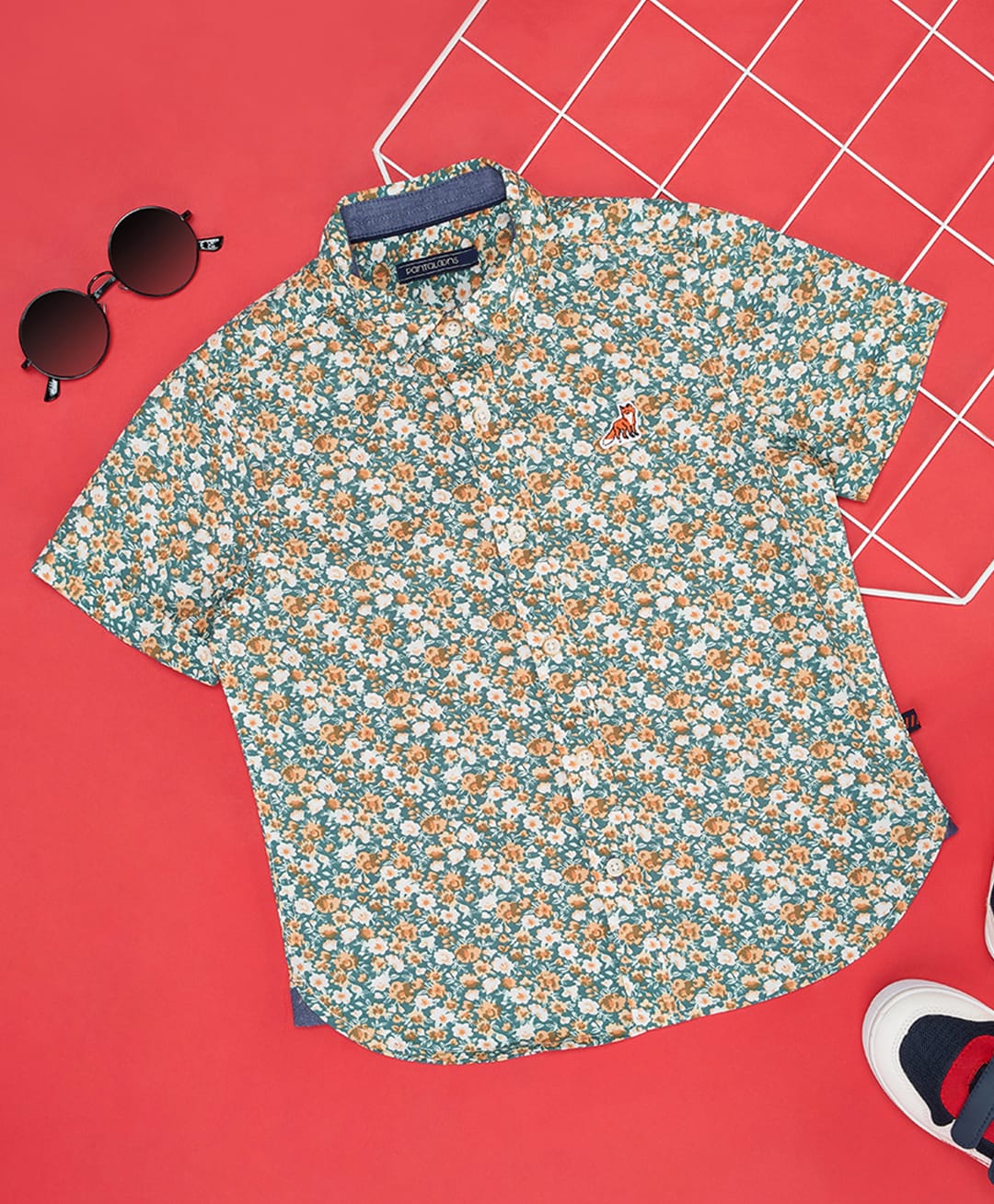 Pantaloons Junior Cotton Woven Half Sleeves Floral Printed Shirt - Green-picture-13
