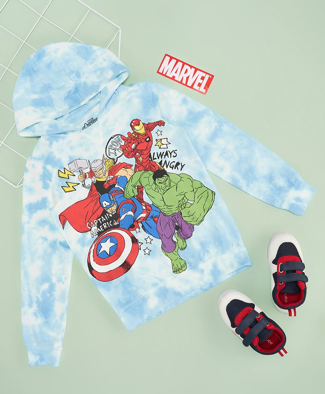 Pantaloons Junior Cotton Knit Marvel Avengers Full Sleeves Character Printed Light Winter Hoodie - White-picture-30