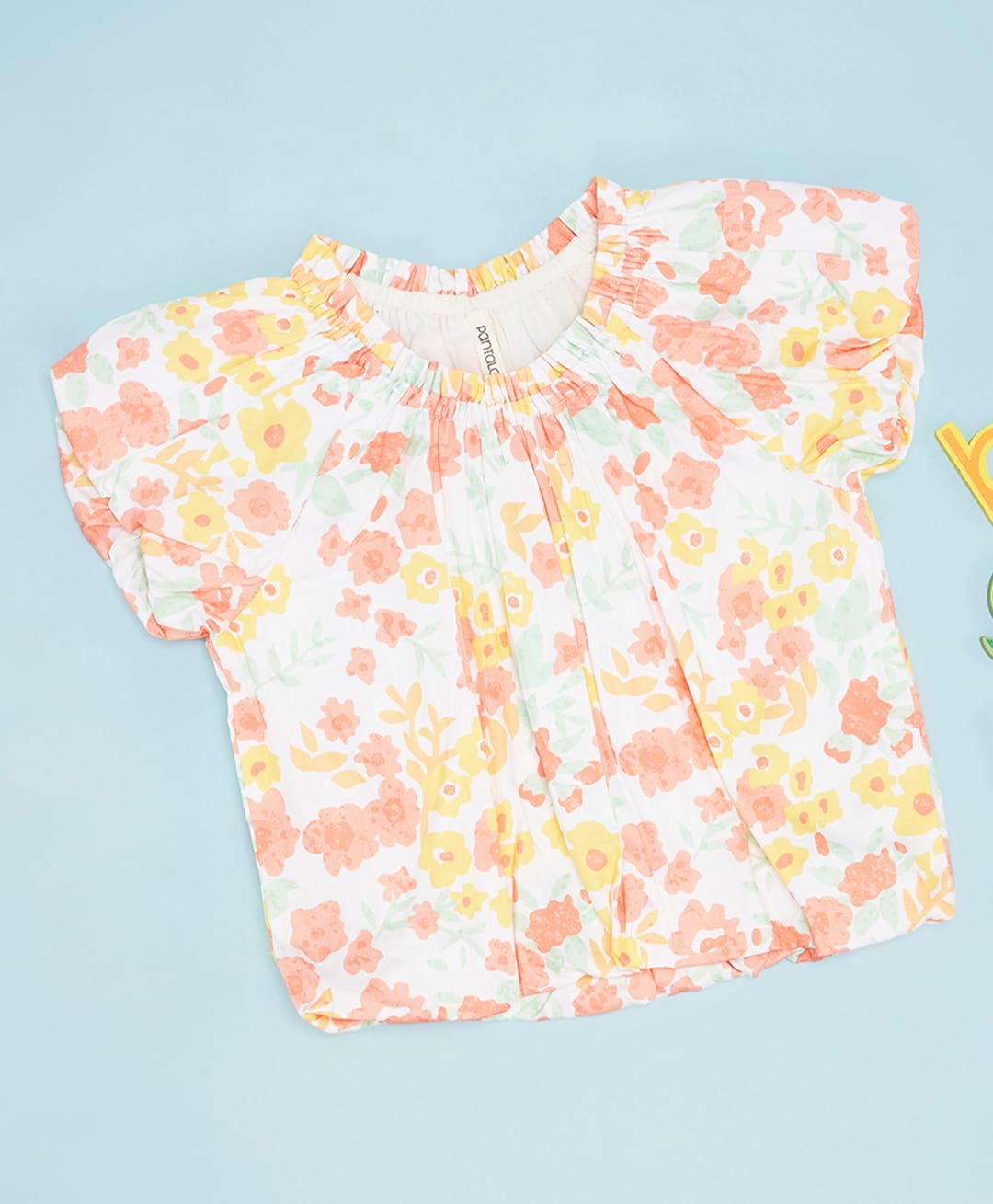 Pantaloons Junior Cotton Woven Half Sleeves Floral Printed Top - White-picture-26