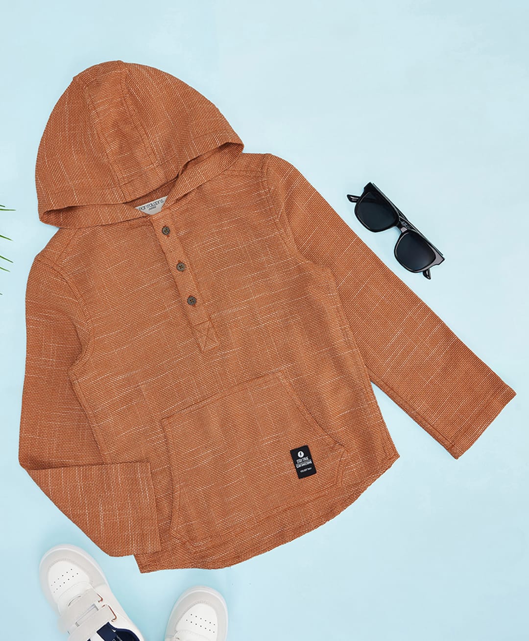 Pantaloons Junior Cotton Woven Full Sleeves Solid Hooded Shirt - Rust Orange-picture-25