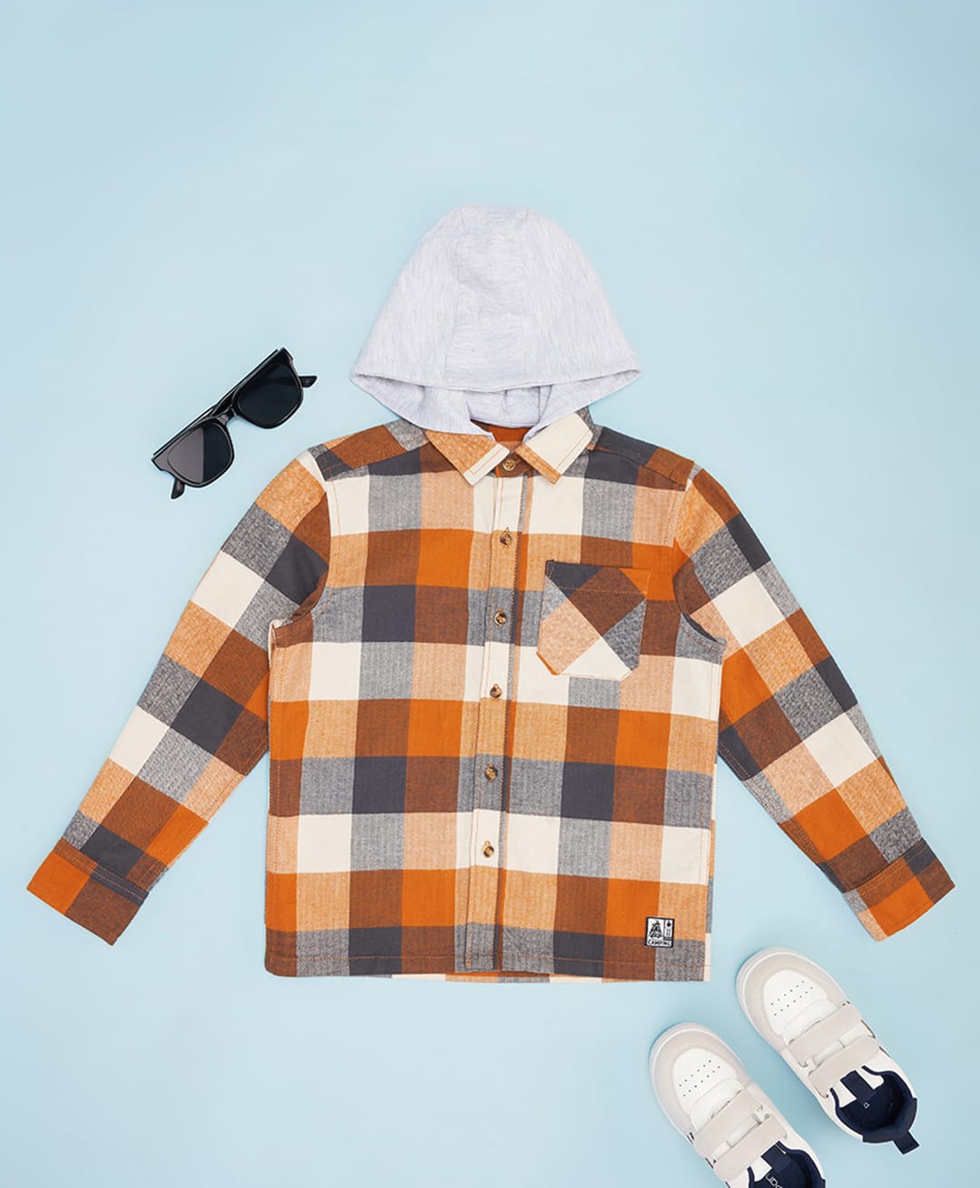 Pantaloons Junior Cotton Full Sleeves Gingham Check Design Shirt - Orange-picture-25