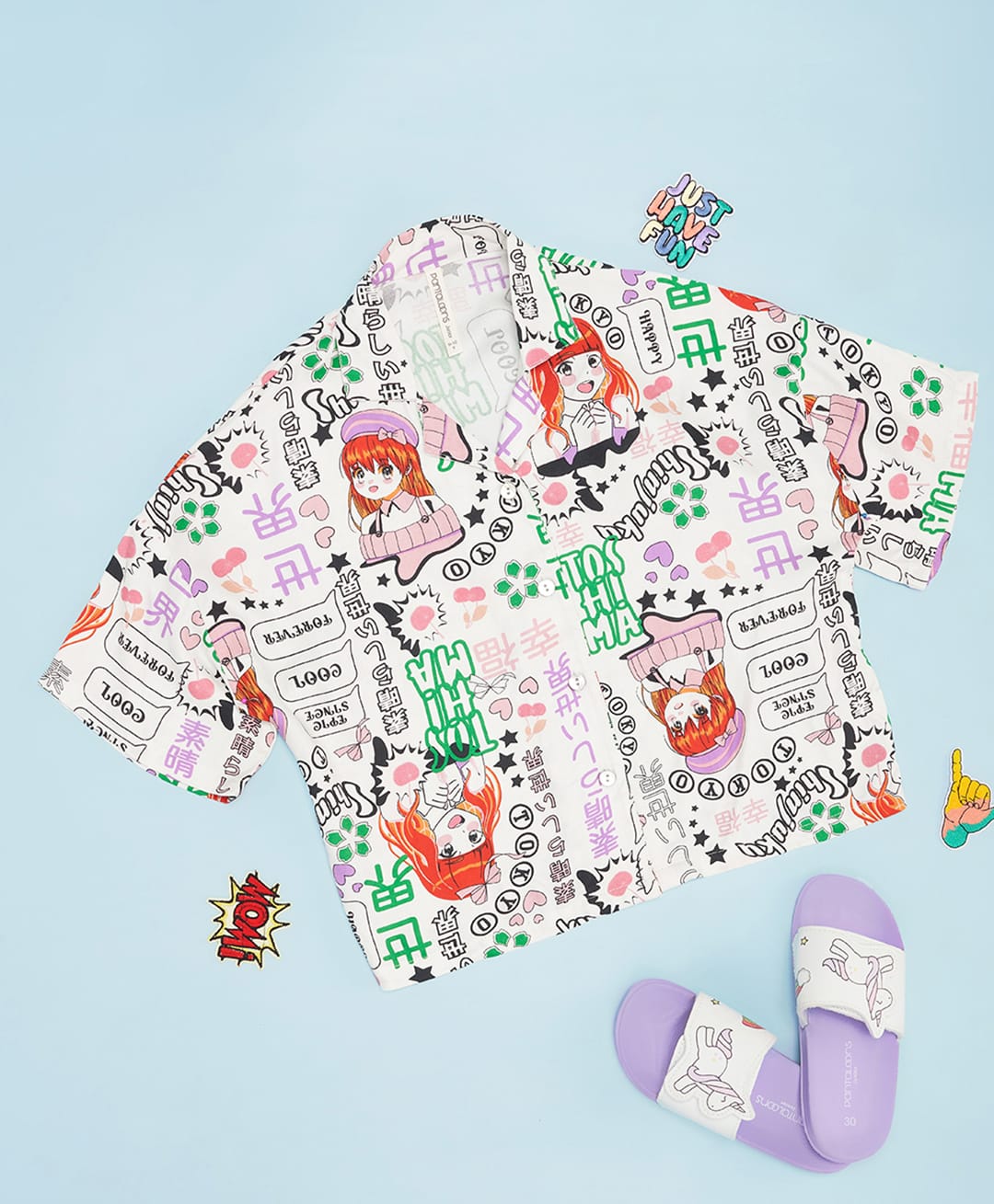 Pantaloons Junior Cotton Woven Half Sleeves Anime Printed Top - White-image-10