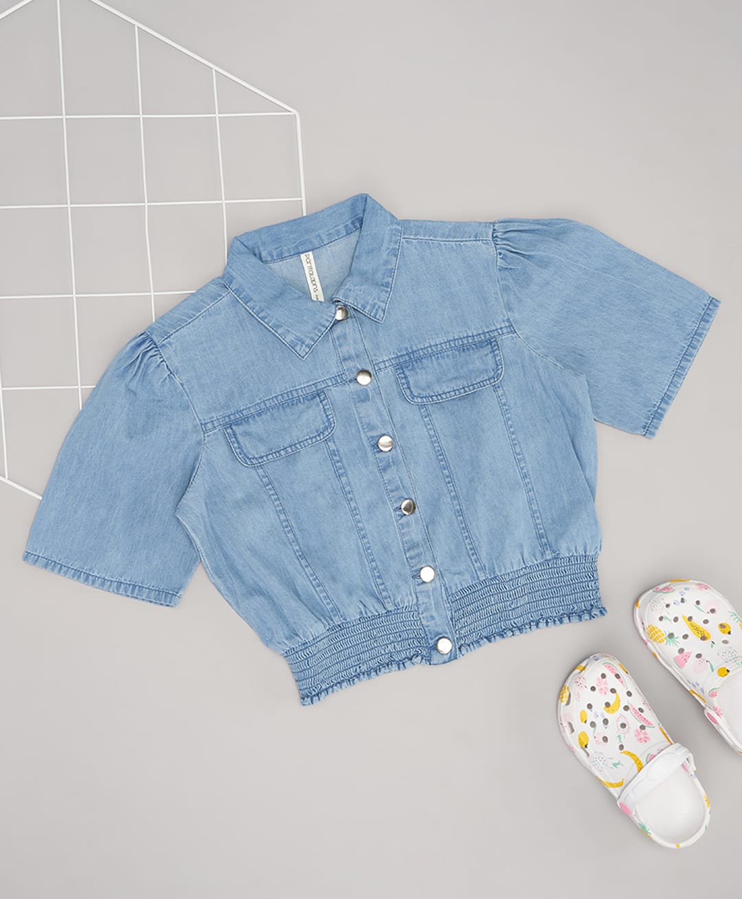 Pantaloons Junior Cotton Woven Half Sleeves Pocket Detailed Shirt Styled Top - Blue-picture-19
