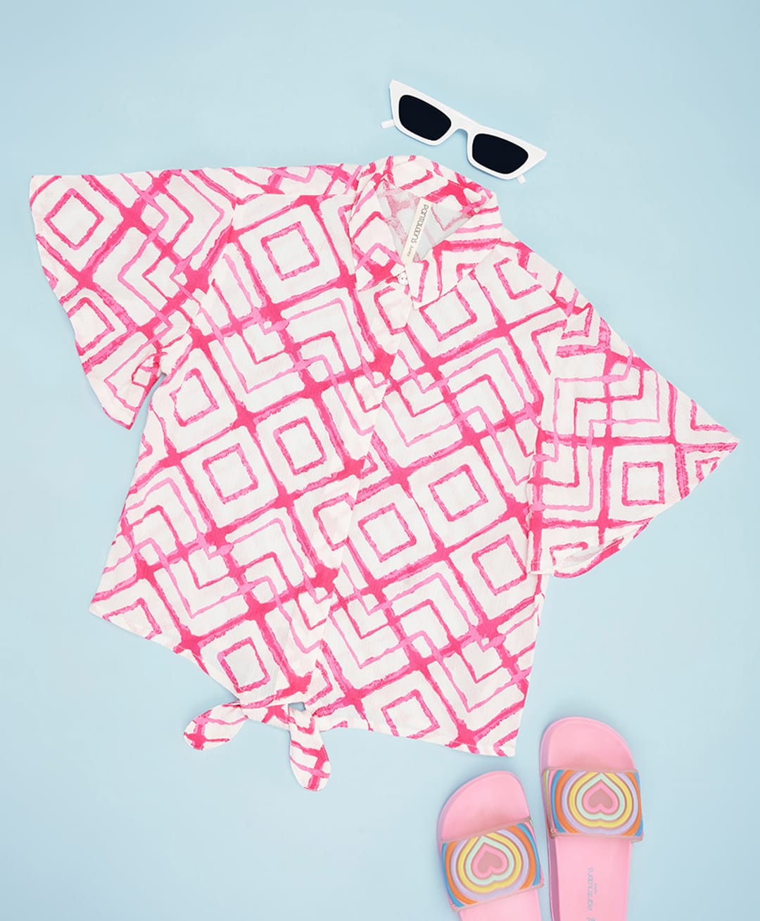 Pantaloons Junior Woven Half Sleeves Geometric Printed Shirt Style Top - Pink-picture-33
