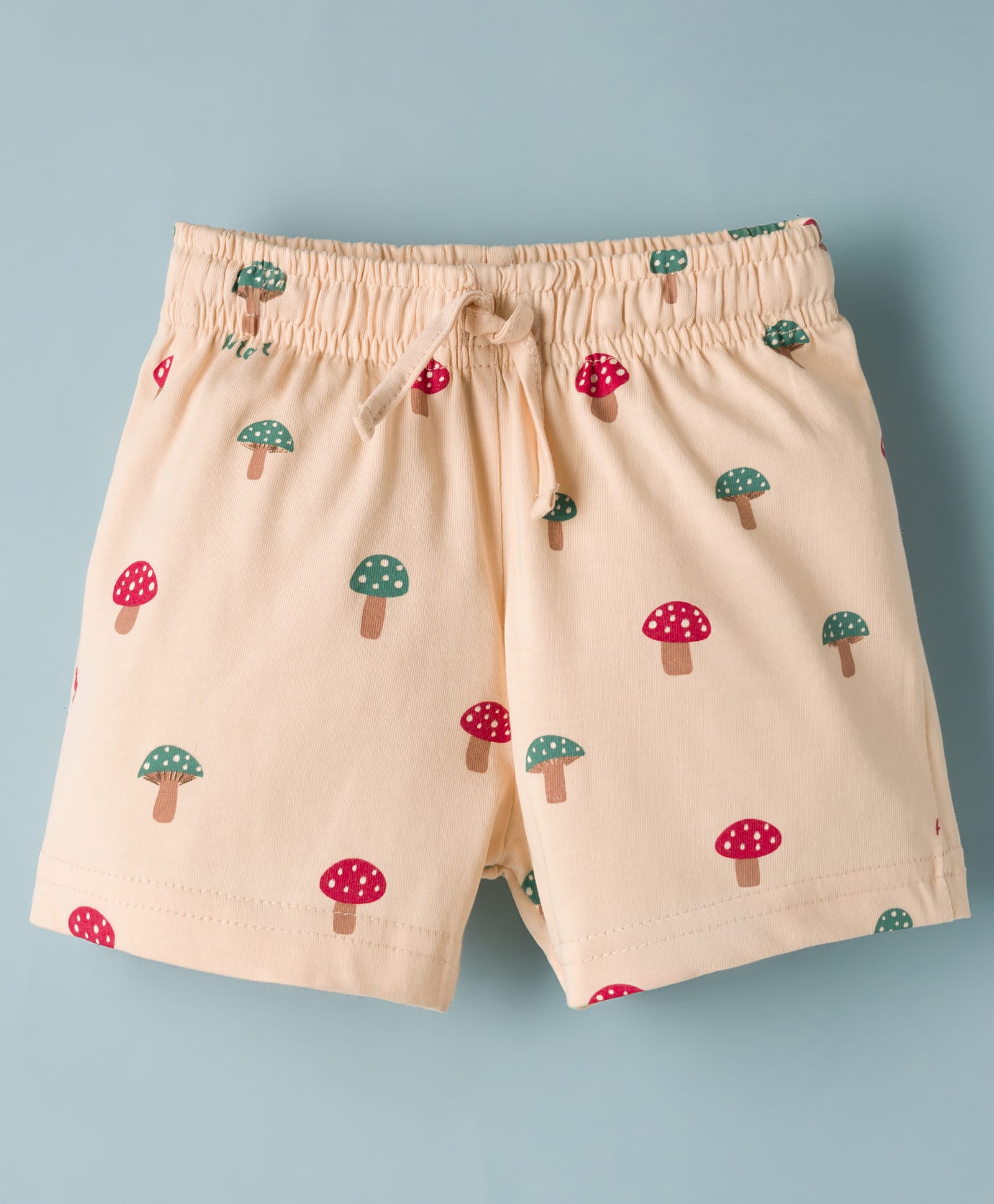 Ollypop Sinker Knit Knee Length Shorts with Mushroom Print - Peach-picture-30
