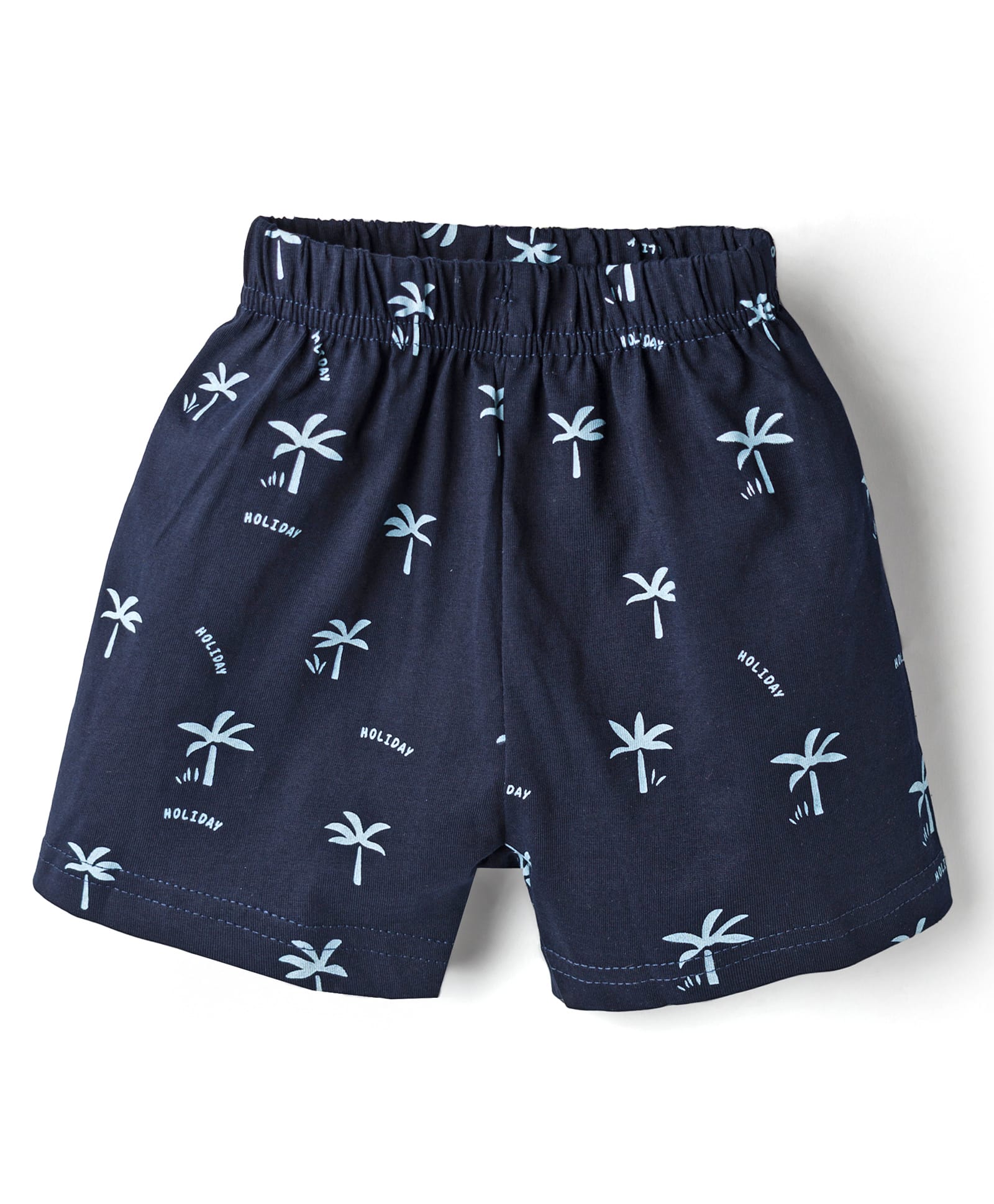 Ollypop Sinker Knit Knee Length Shorts With Palm Tree -Navy Blue-image-47