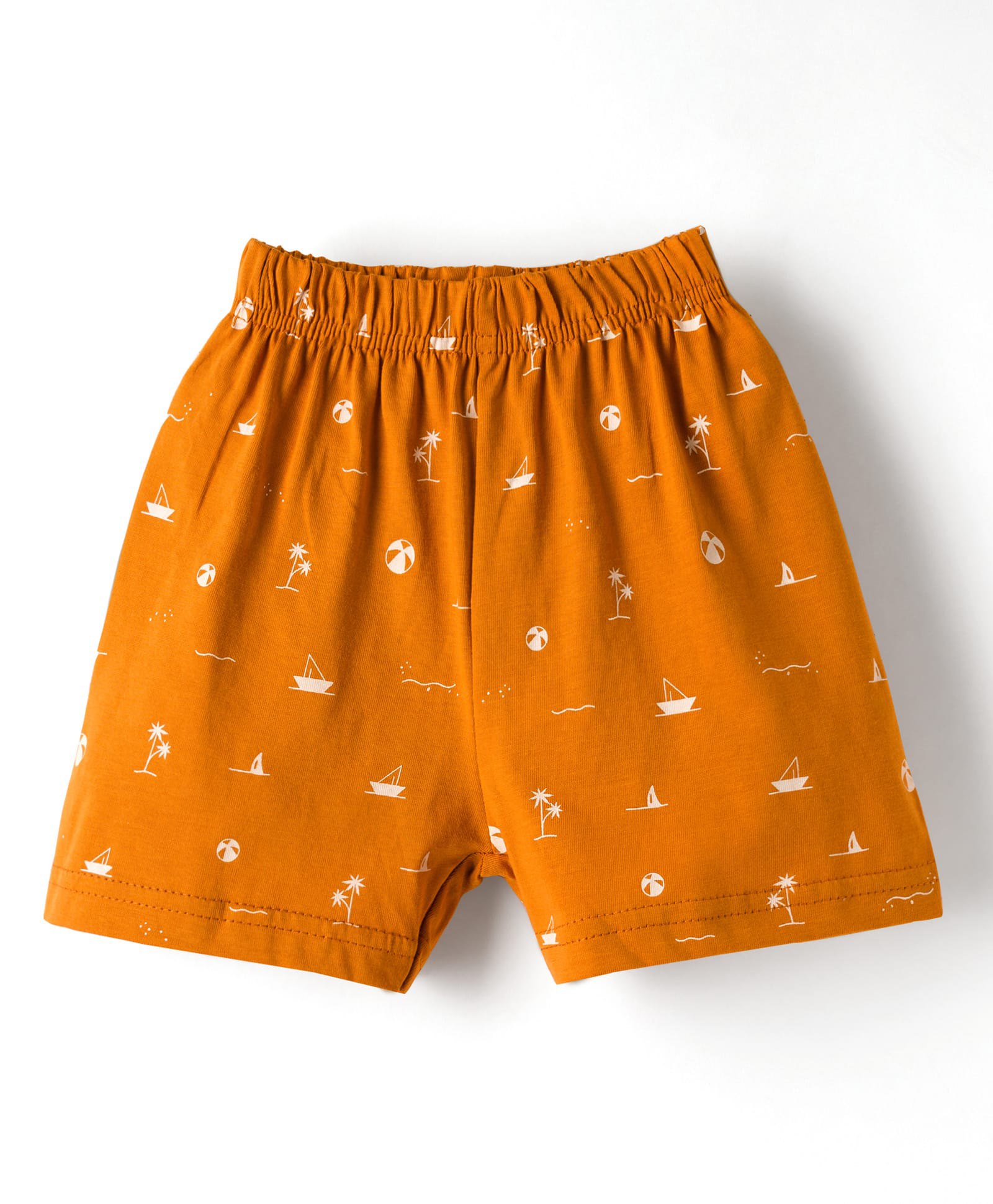 Ollypop Sinker Knit Knee Length Shorts with Beach Theme Print - Tan-picture-33