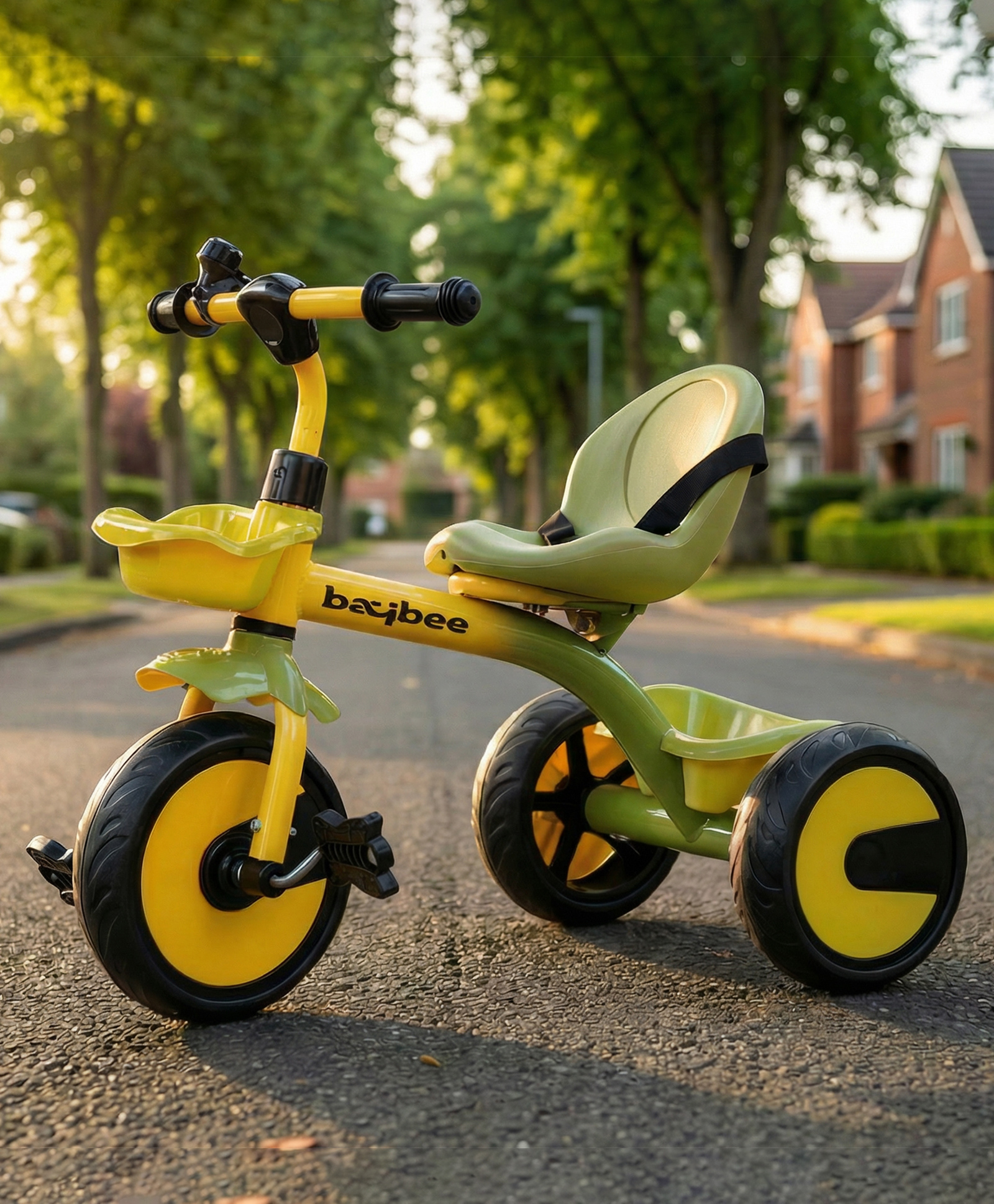 BAYBEE Nova Baby Tricycle for Kids | Balanced Kids Cycle with Safety Belt & Dual Storage Basket | Plug & Play Trikes with Eva Wheels & Bell | Baby Cycle 2 to 5 Years Boys Girls (Green/Yellow)-image-26