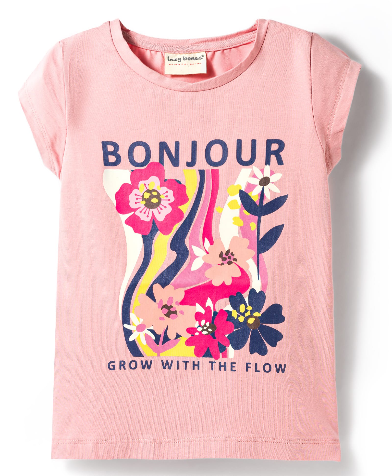 Lazy Bones Sinker Knit Half Sleeves Floral Printed Top - Pink-picture-10