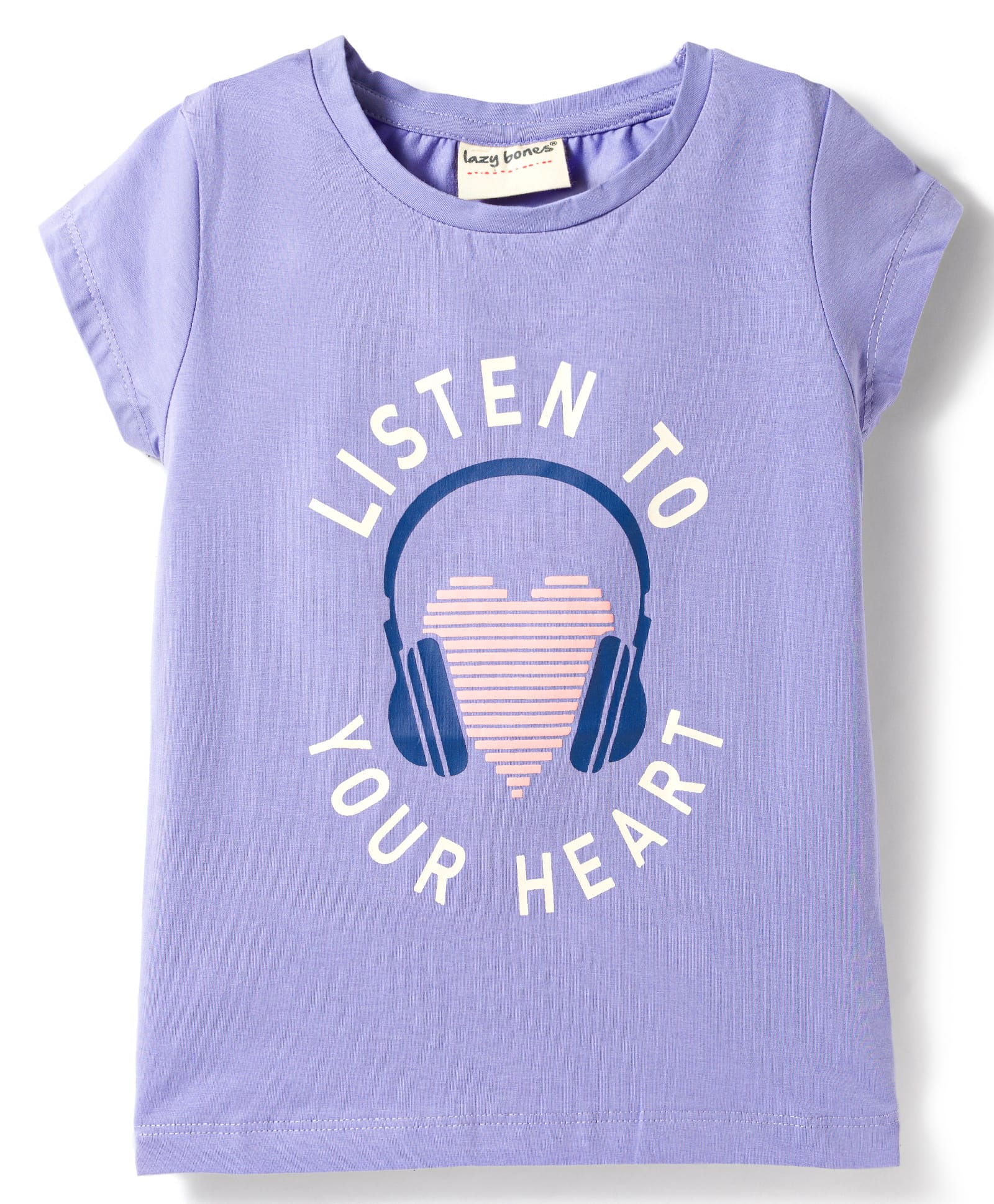 Lazy Bones Sinker Knit Half Sleeves Hearts & Text Printed Top - Violet-picture-36