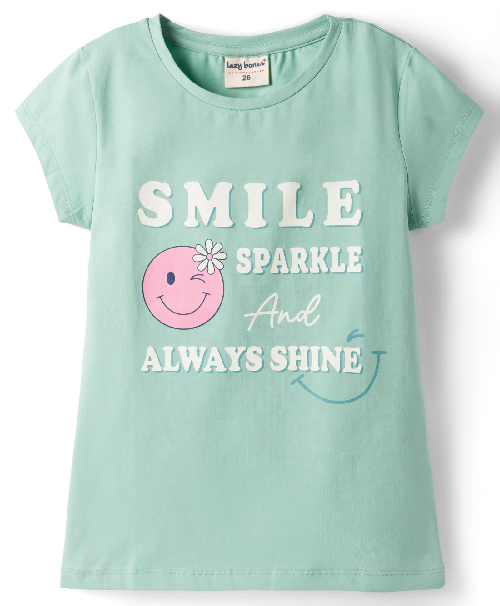 Lazy Bones Sinker Knit Half Sleeves Top With Text Print - Sea Green-image-44
