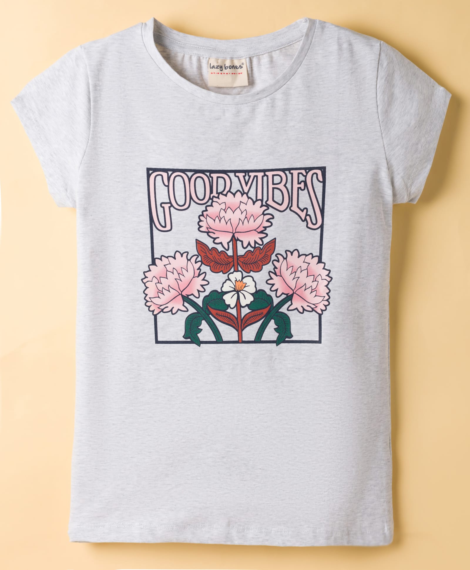 Lazy Bones Sinker Knit Half Sleeves Tops with Floral Print - Light Grey-picture-13