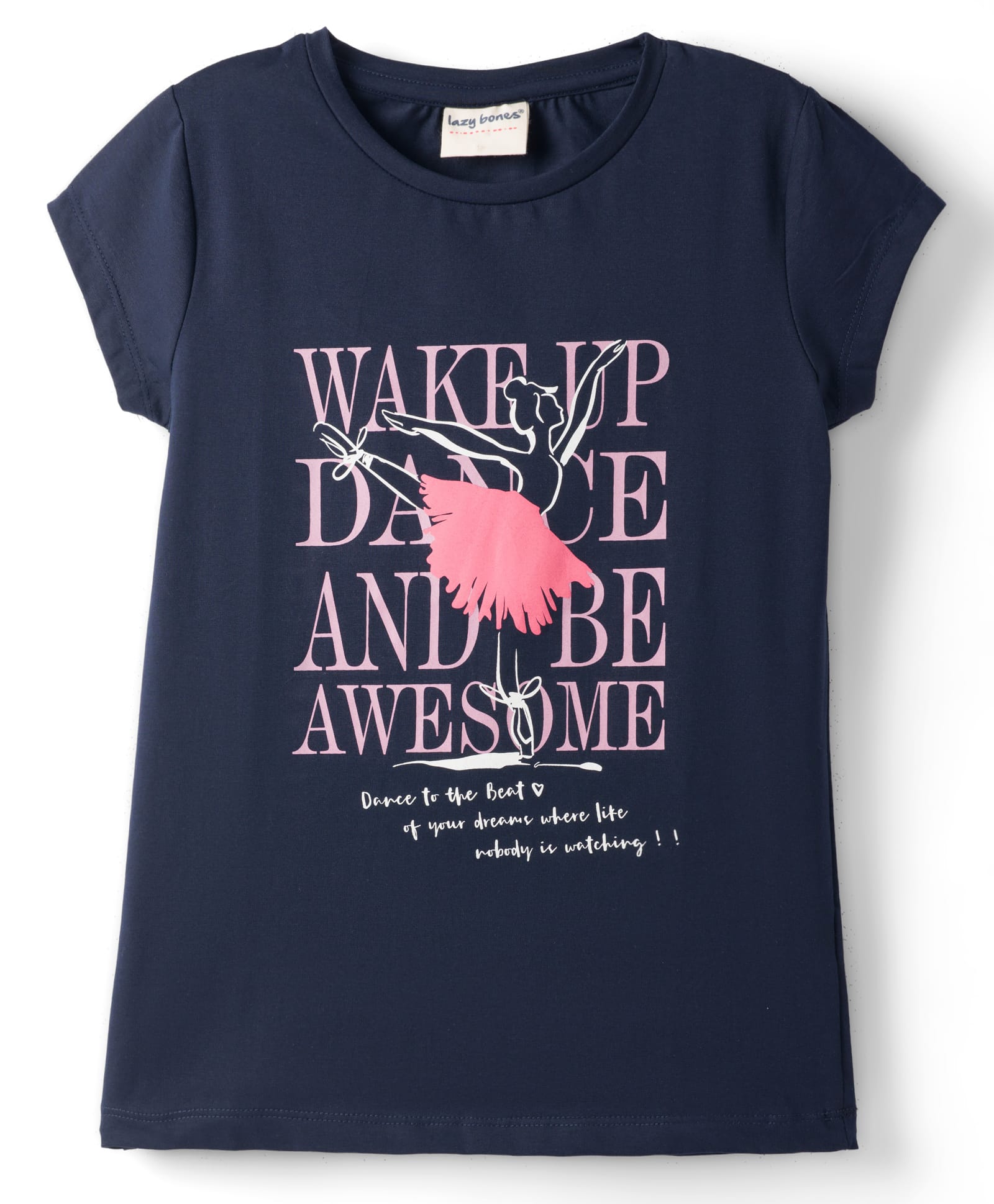 Lazy Bones Sinker Knit Half Sleeves Top With Text Print - Navy Blue-image-39