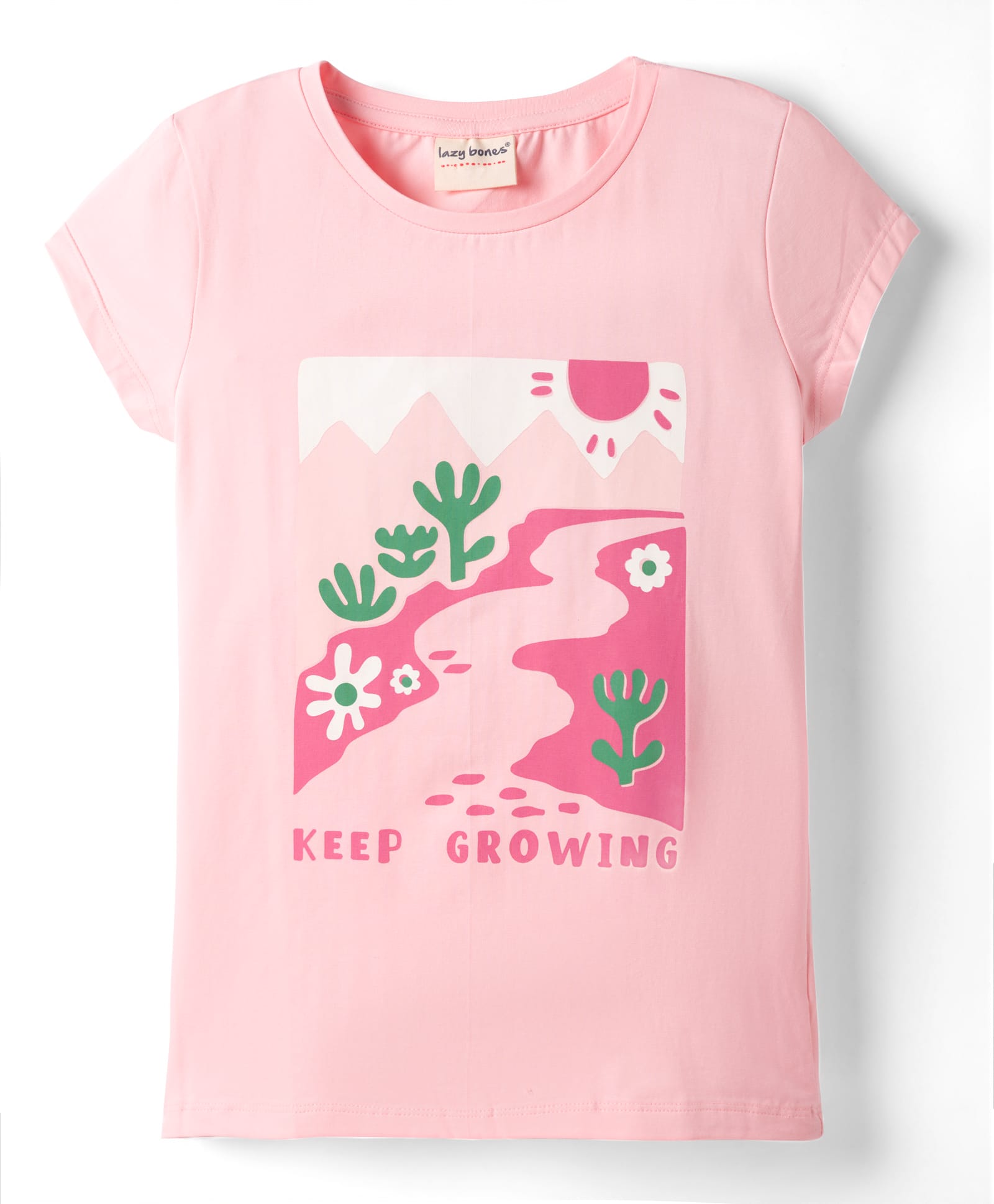 Lazy Bones Sinker Knit Half Sleeves Tops with Keep Growing Print - Pink-picture-10