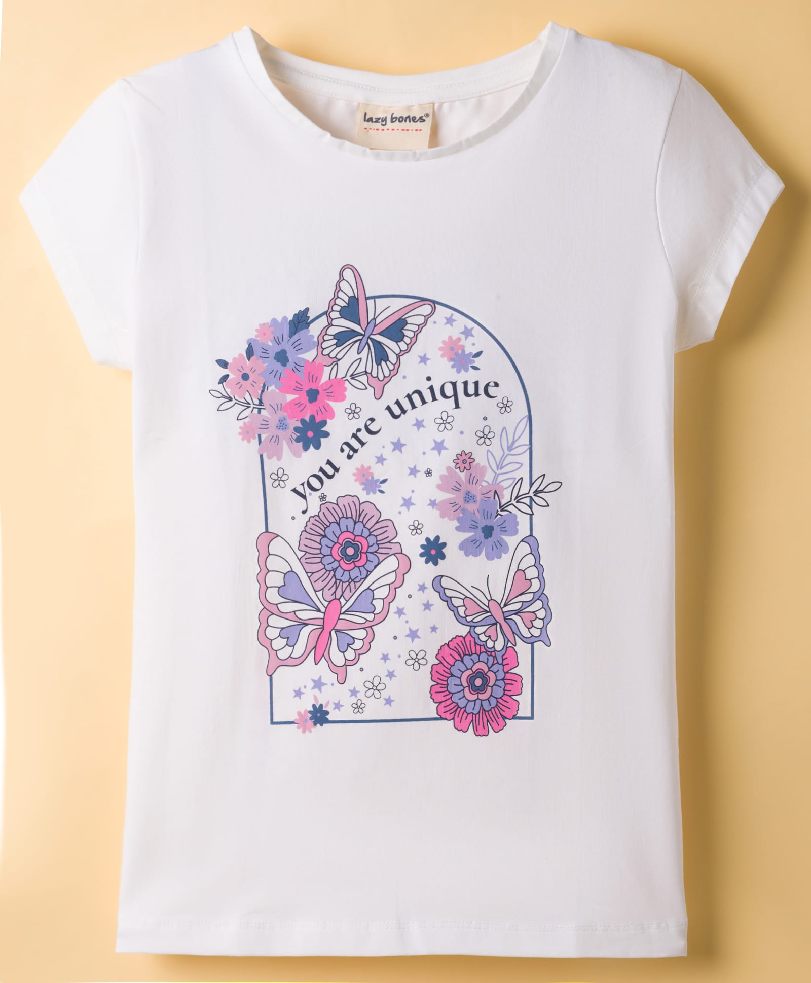 Lazy Bones Sinker Knit Half Sleeves Tops with Floral Print - White-picture-10