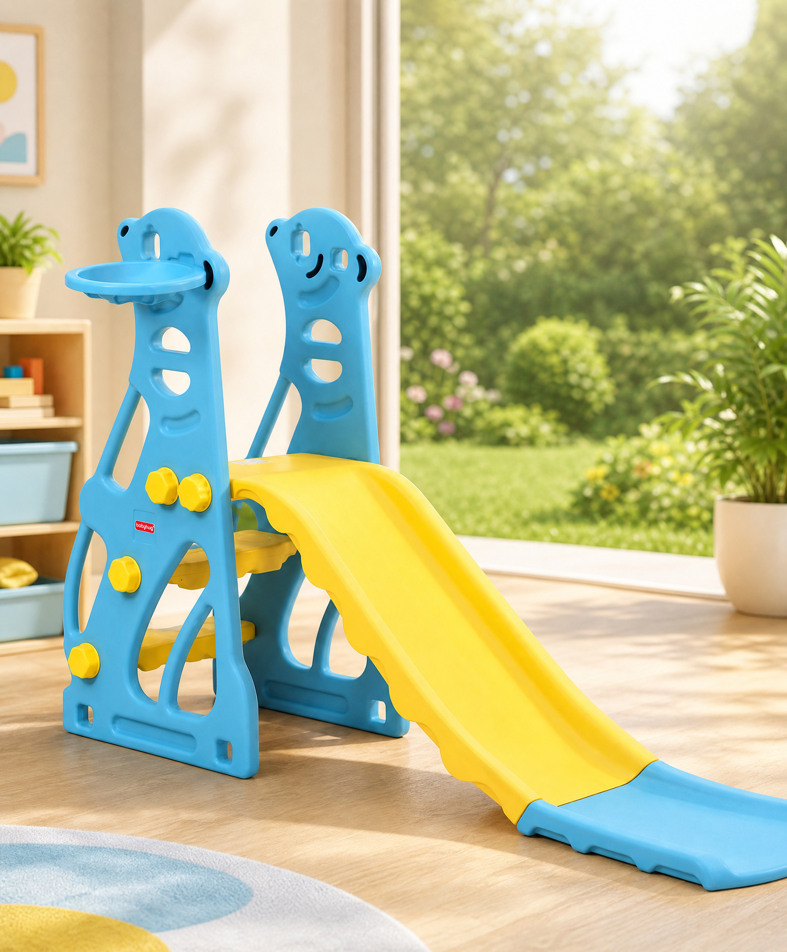 Babyhug 2-in-1 Penguine Slide With Basketball Hoop - Yellow & Blue| Smooth Slide Slide with Extended Landing| Indoor & Outdoor Active Play| Improves Motor Skills, Balance & Coordination| BIS Certified-picture-17