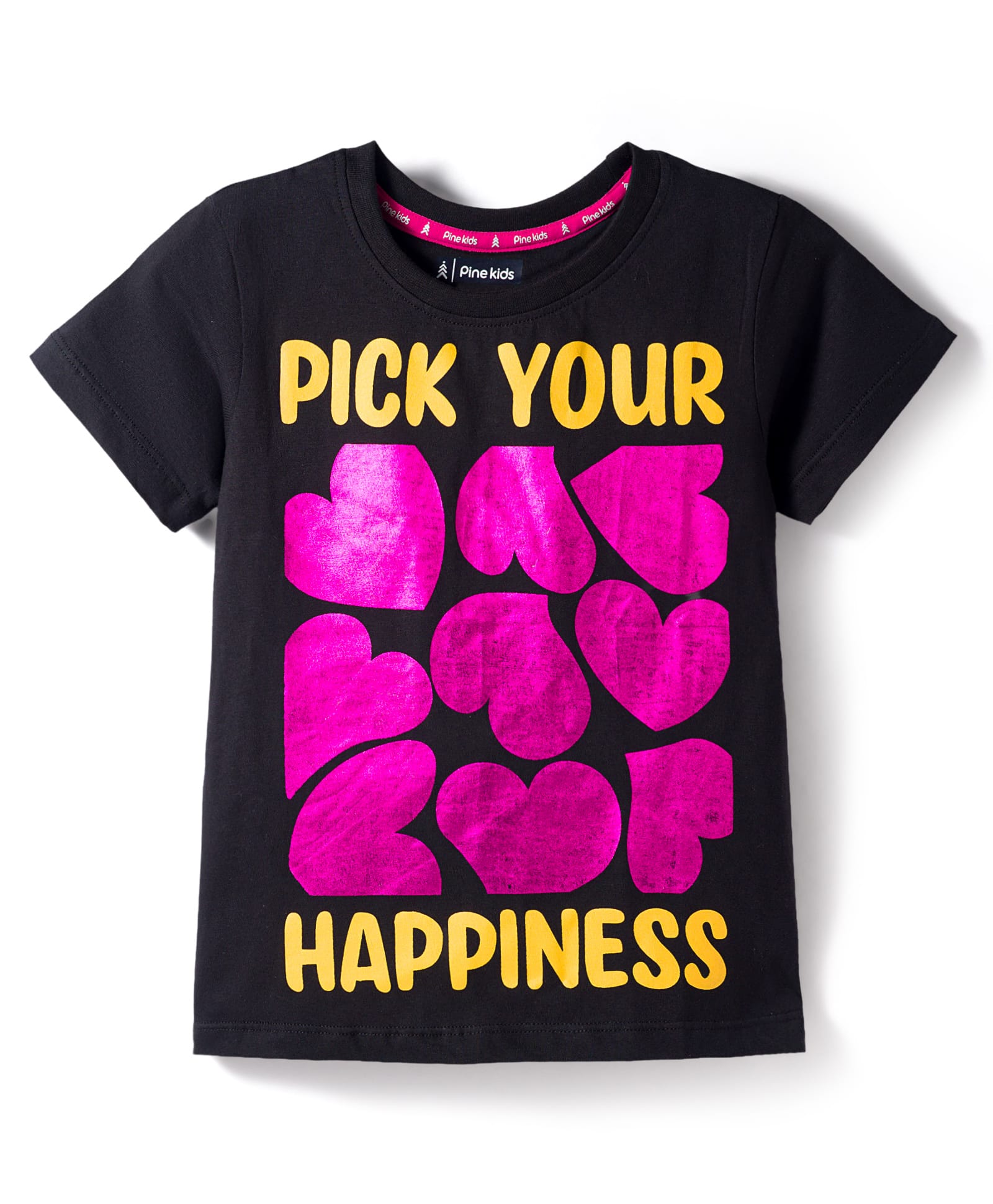 Pine Kids Cotton Knit Half Sleeves T-Shirt With Heart Print - Black-picture-9