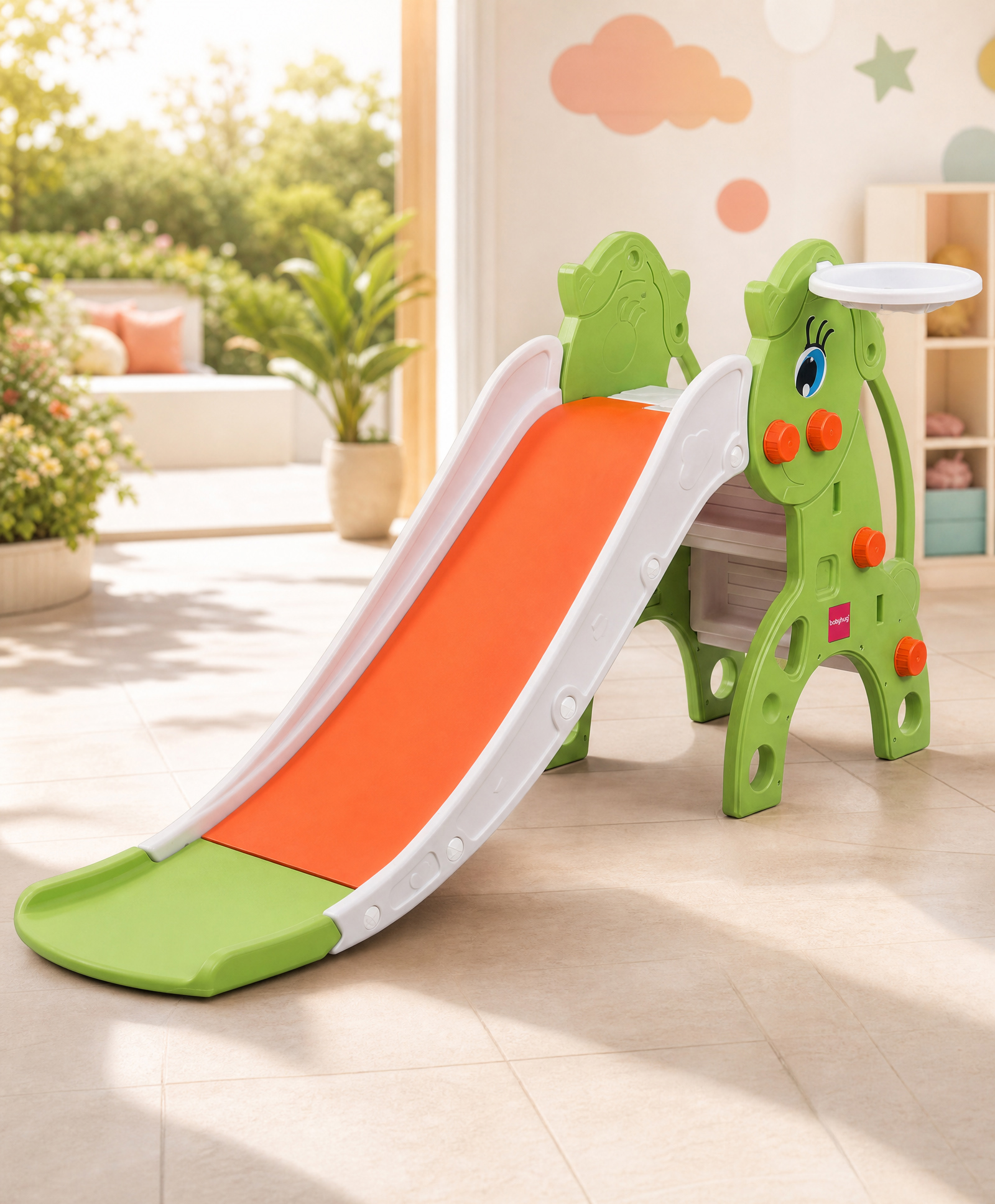 Babyhug 2-in-1 Unicorn Slide With Basketball Hoop - Orange & Green| Smooth Slide Slide with Extended Landing| Indoor & Outdoor Active Play| Improves Motor Skills, Balance & Coordination| BIS Certified-image-34