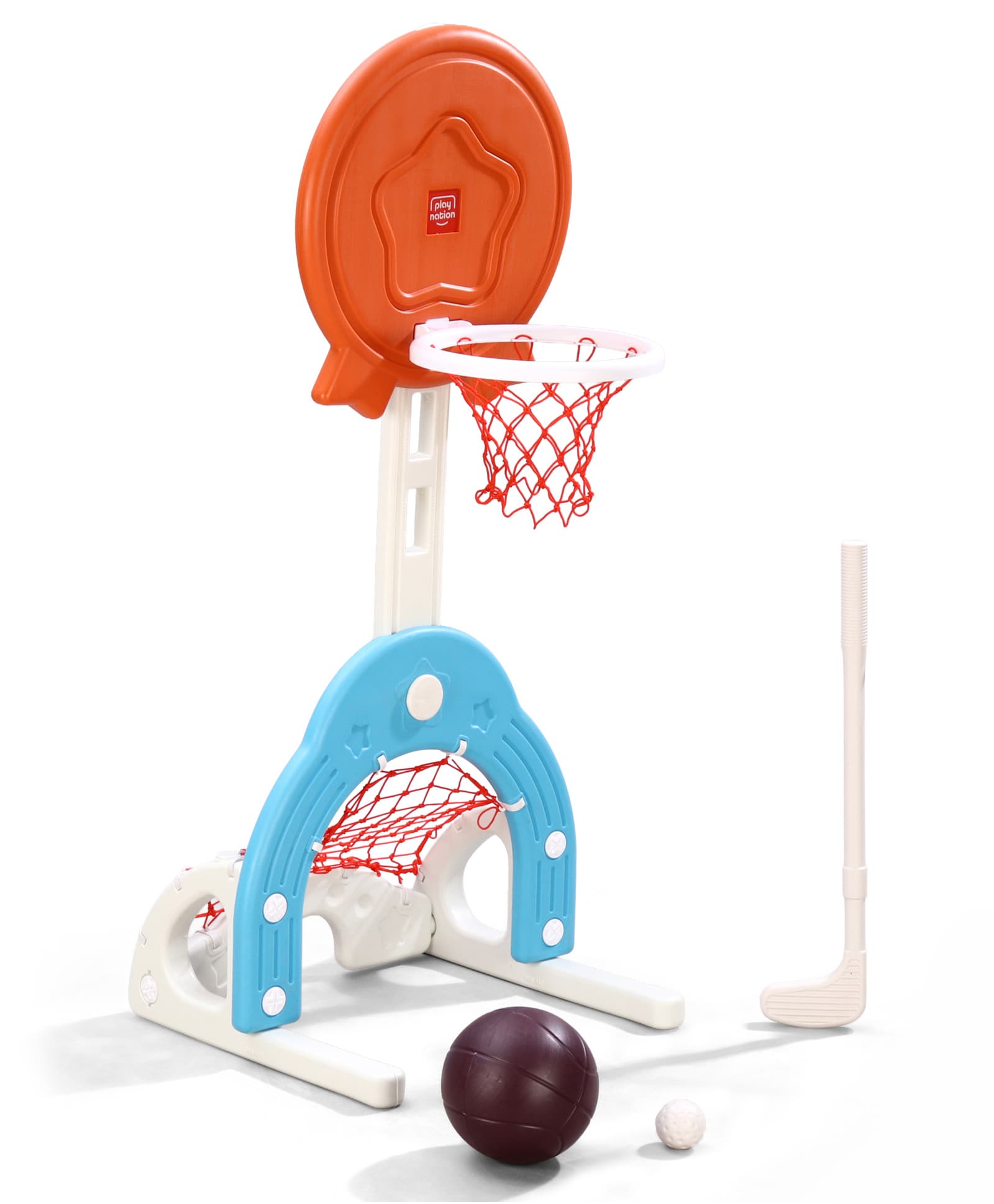 Babyhug 3 in 1 Indoor Outdoor Sport Set Basketball Hoop & Ball Football Post Golf Play Set for Kids Adjustable Height Easy to Assemble Activity Gifting Idea Toy for 2+ Years Boys & Girls - Orange-image-18