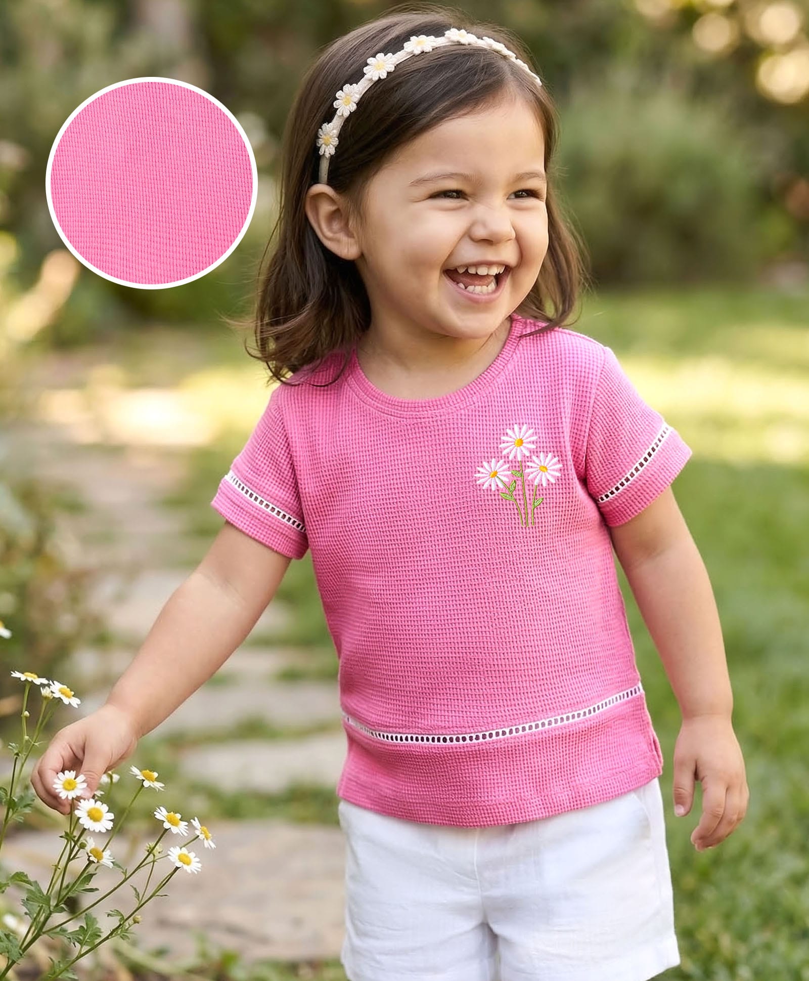 Babyhug Cotton Knit Half Sleeves Floral Embroidered Top - Pink-image-39