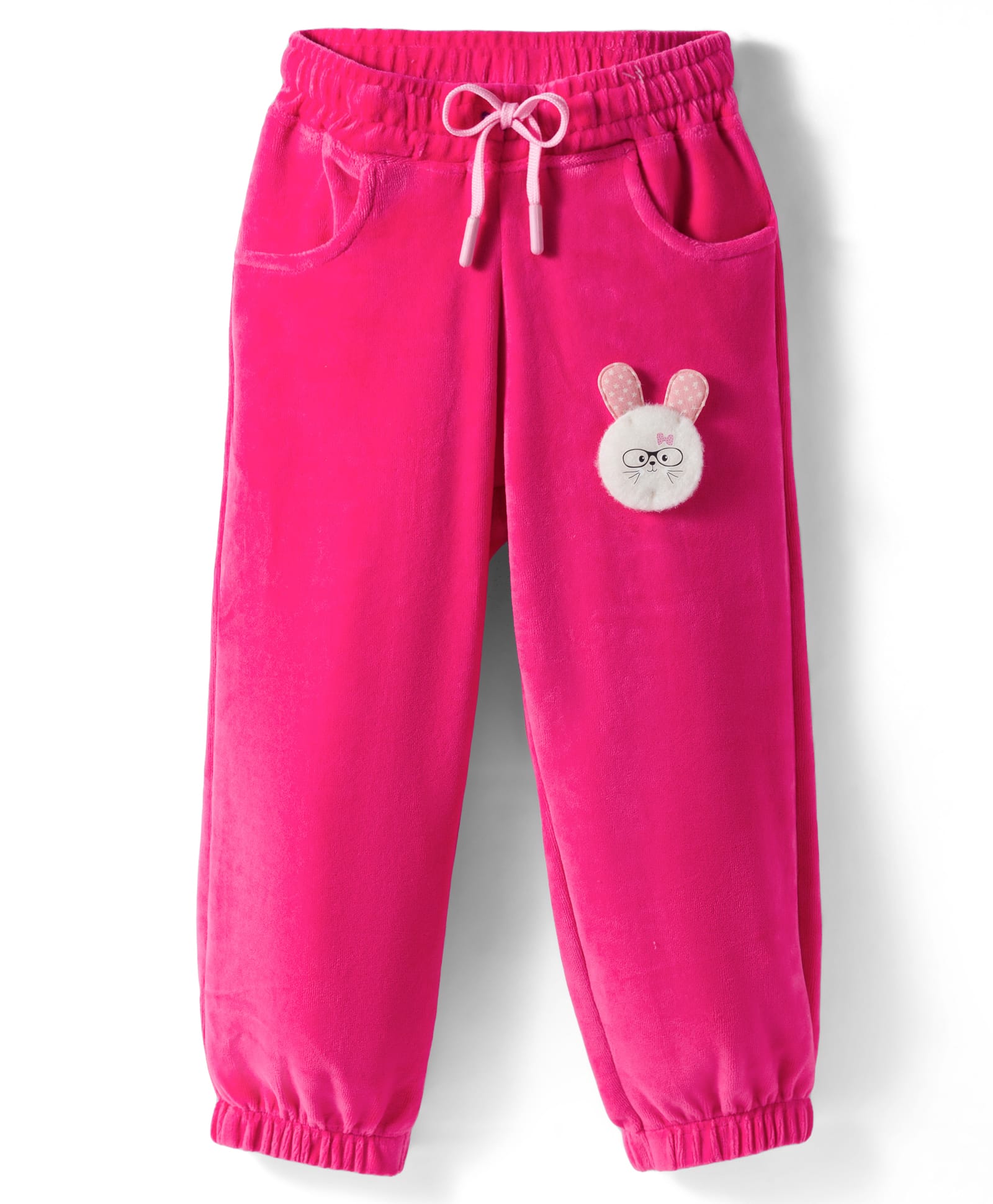 Olio Kids Knit Full Length Lounge Pant With Bunny Applique - Fuchsia-picture-6