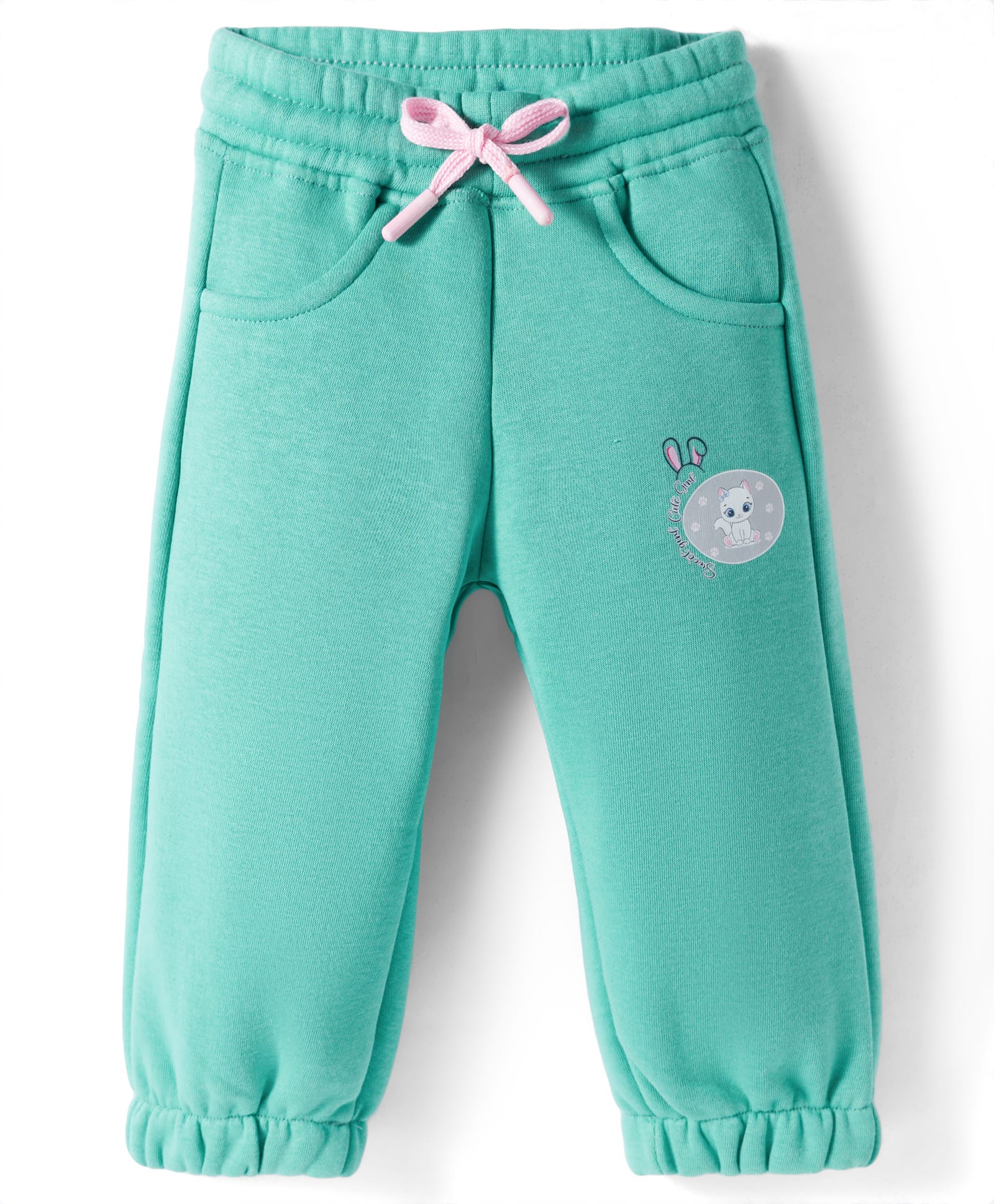 Olio Kids Knit Full Length Lounge Pant With Kitty Print - Sea Green-picture-26