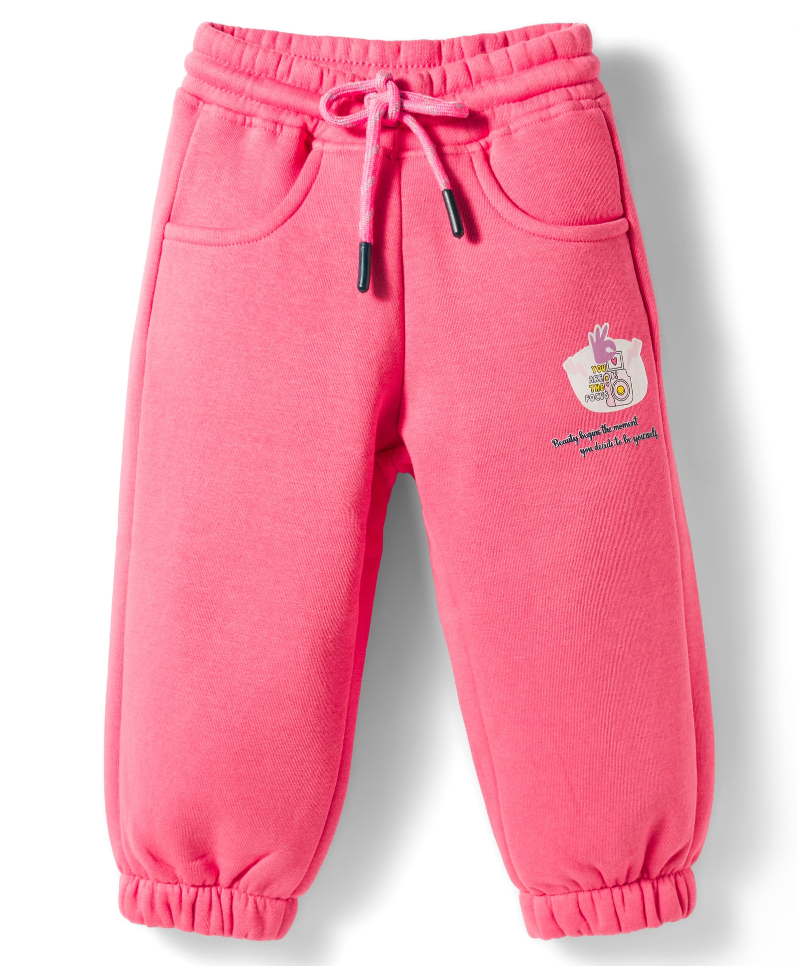 Olio Kids Knitted Full Length Lounge Pant with Text Print - Pink-picture-22