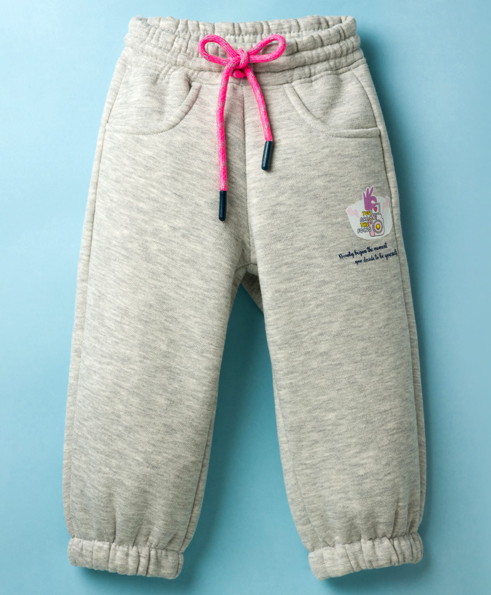 Olio Kids Knitted Full Length Lounge Pant with Text Print - Light Grey-picture-27