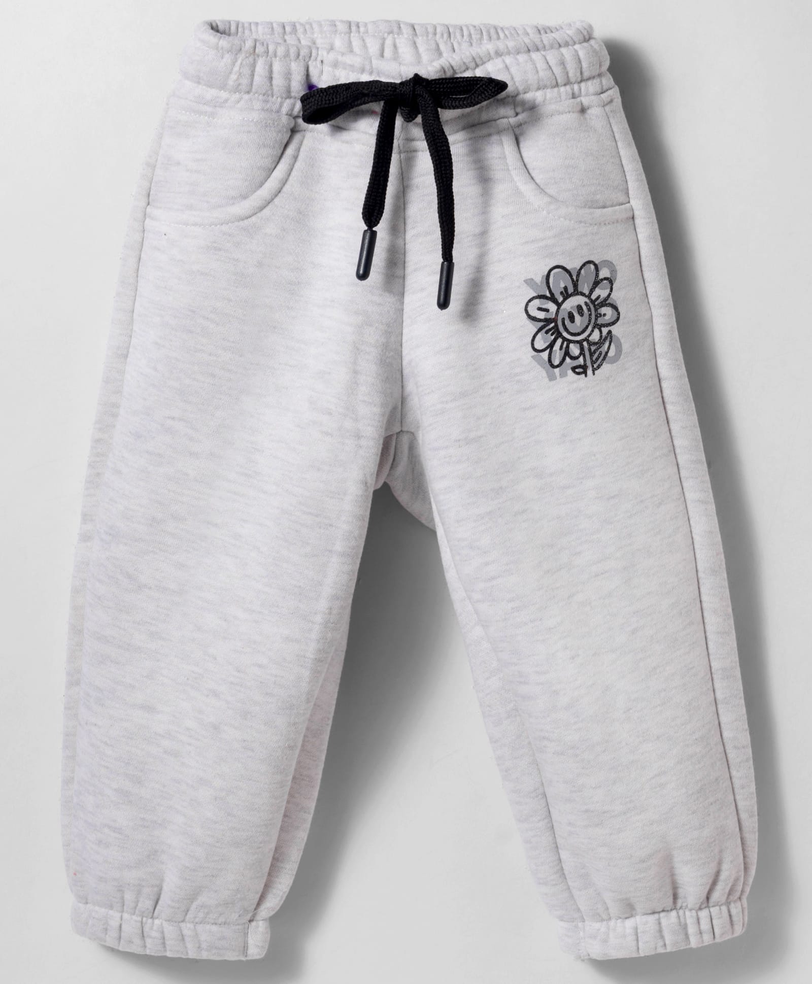 Olio Kids Knitted Full Length Lounge Pant with Floral Print - Light Grey-picture-12
