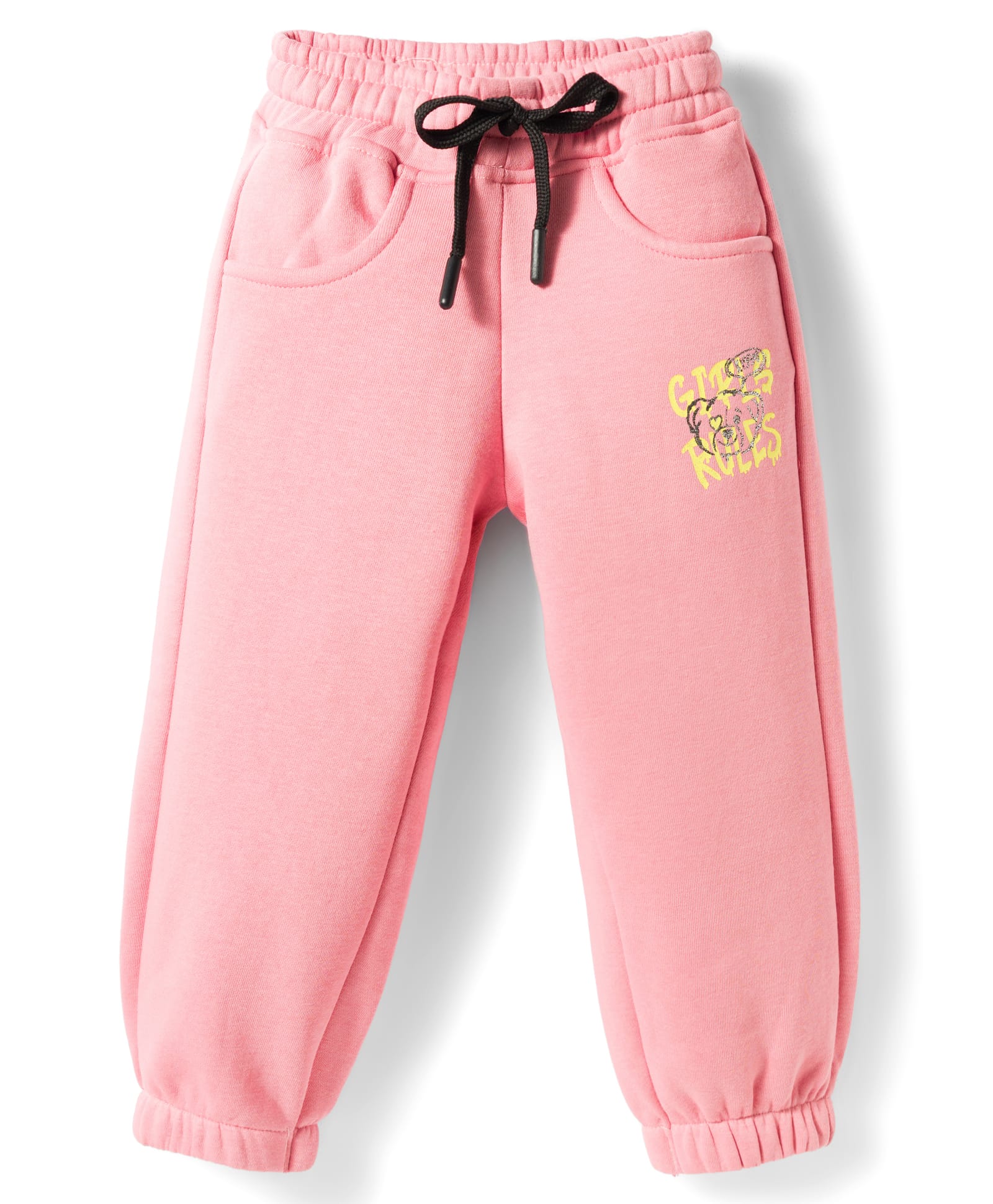 Olio Kids Knitted Full Length Lounge Pant with Text Print - Pink-image-31