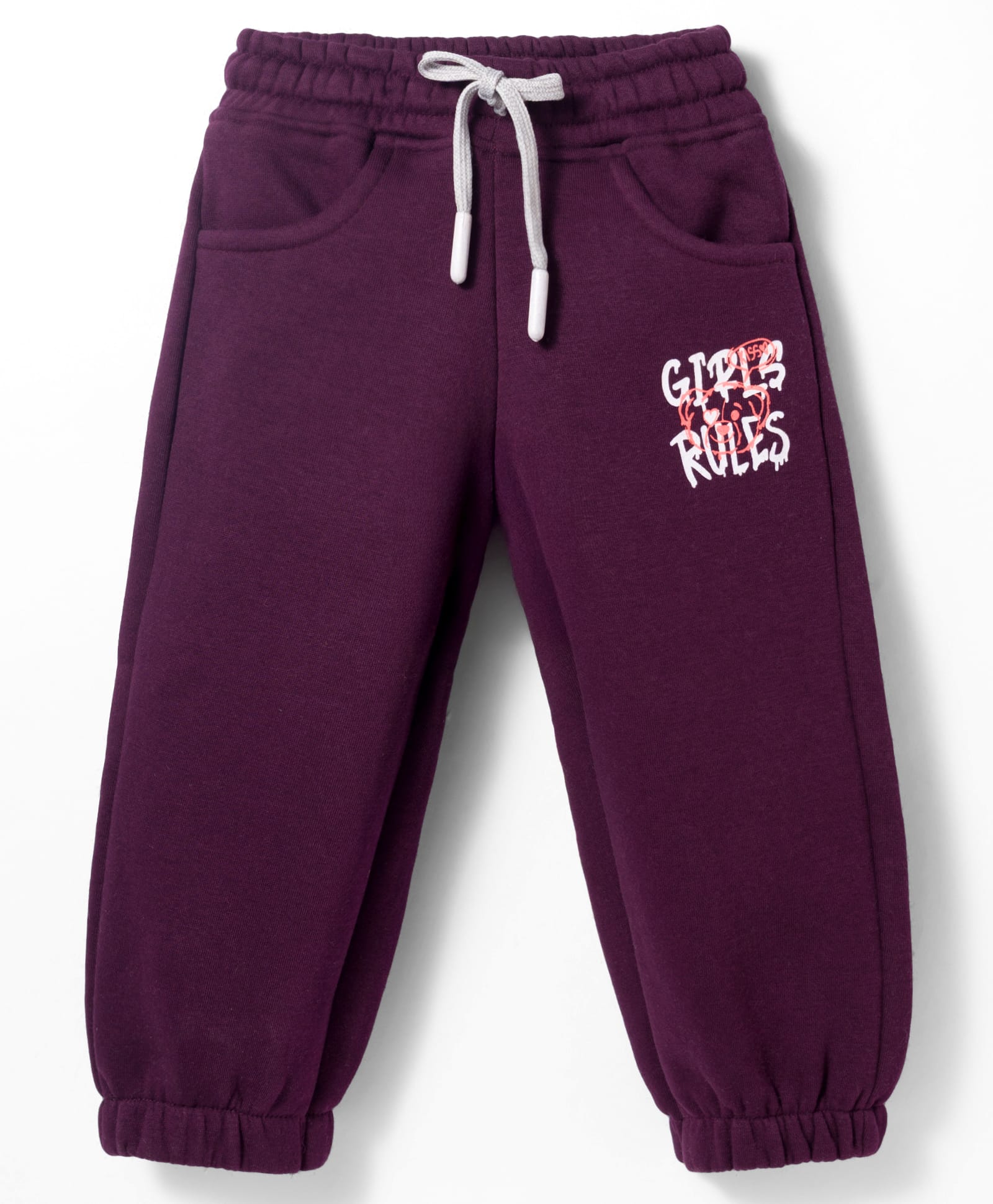 Olio Kids Knitted Full Length Lounge Pant with Text Print - Purple-image-15