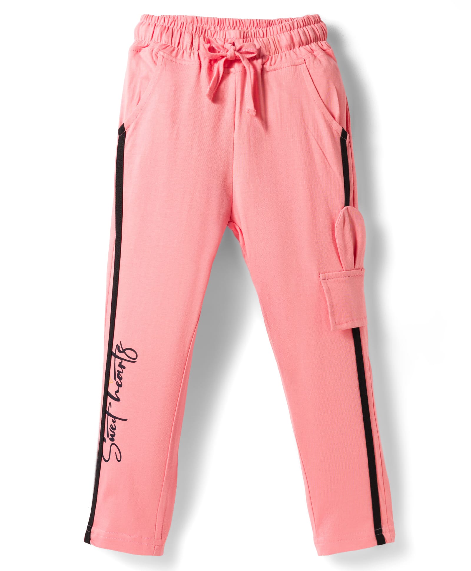 Olio Kids Knitted Full Length Track Pant with Text Print & Tape Detailing - Pink-picture-16