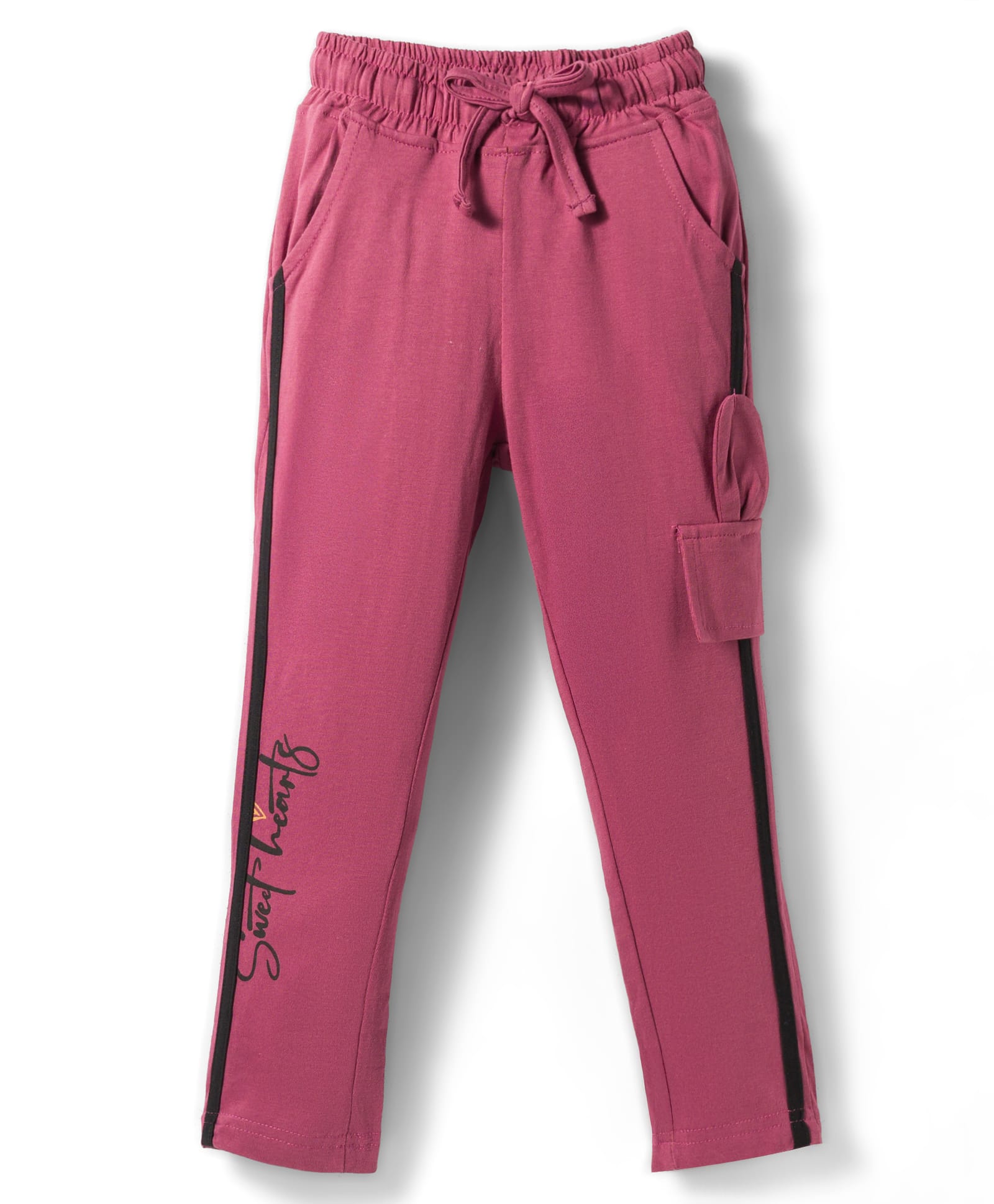 Olio Kids Knitted Full Length Track Pant with Text Print & Tape Detailing - Purple-image-26