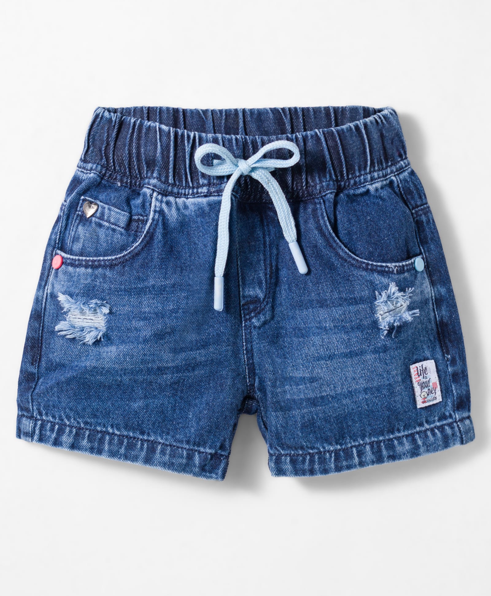 Olio Kids Denim Knit Above Knee Length Distressed Shorts with Pockets - Blue-picture-20