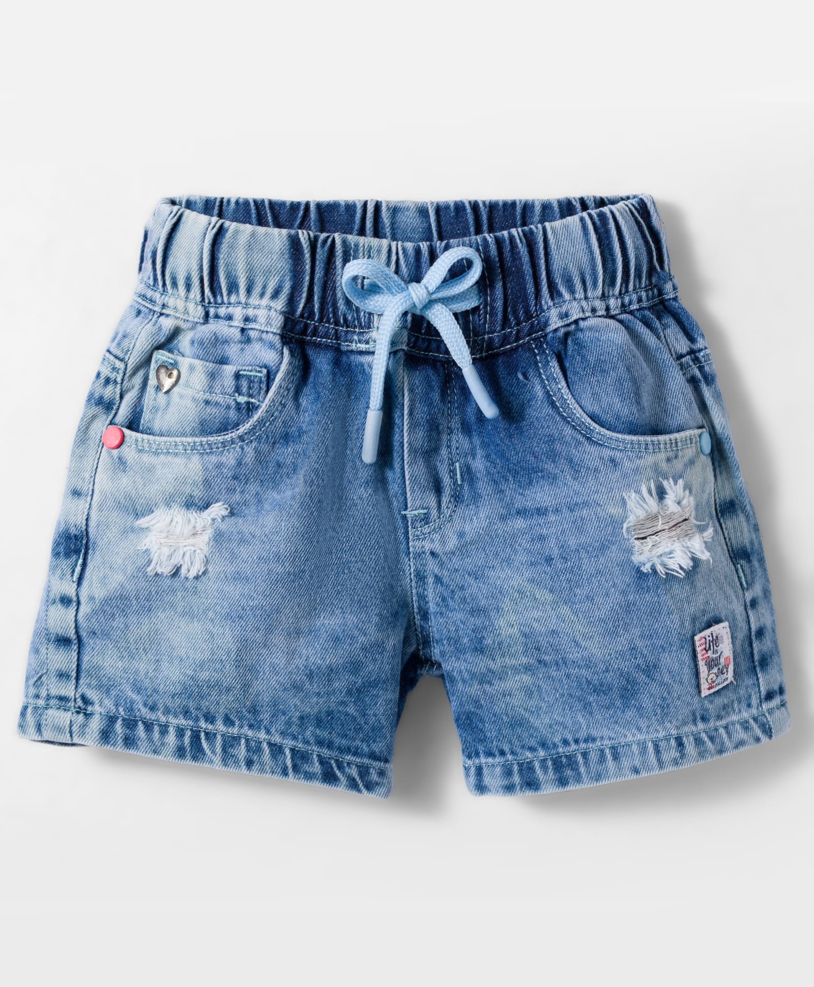 Olio Kids Denim Knit Above Knee Length Distressed Shorts with Pockets - Light Blue-picture-47