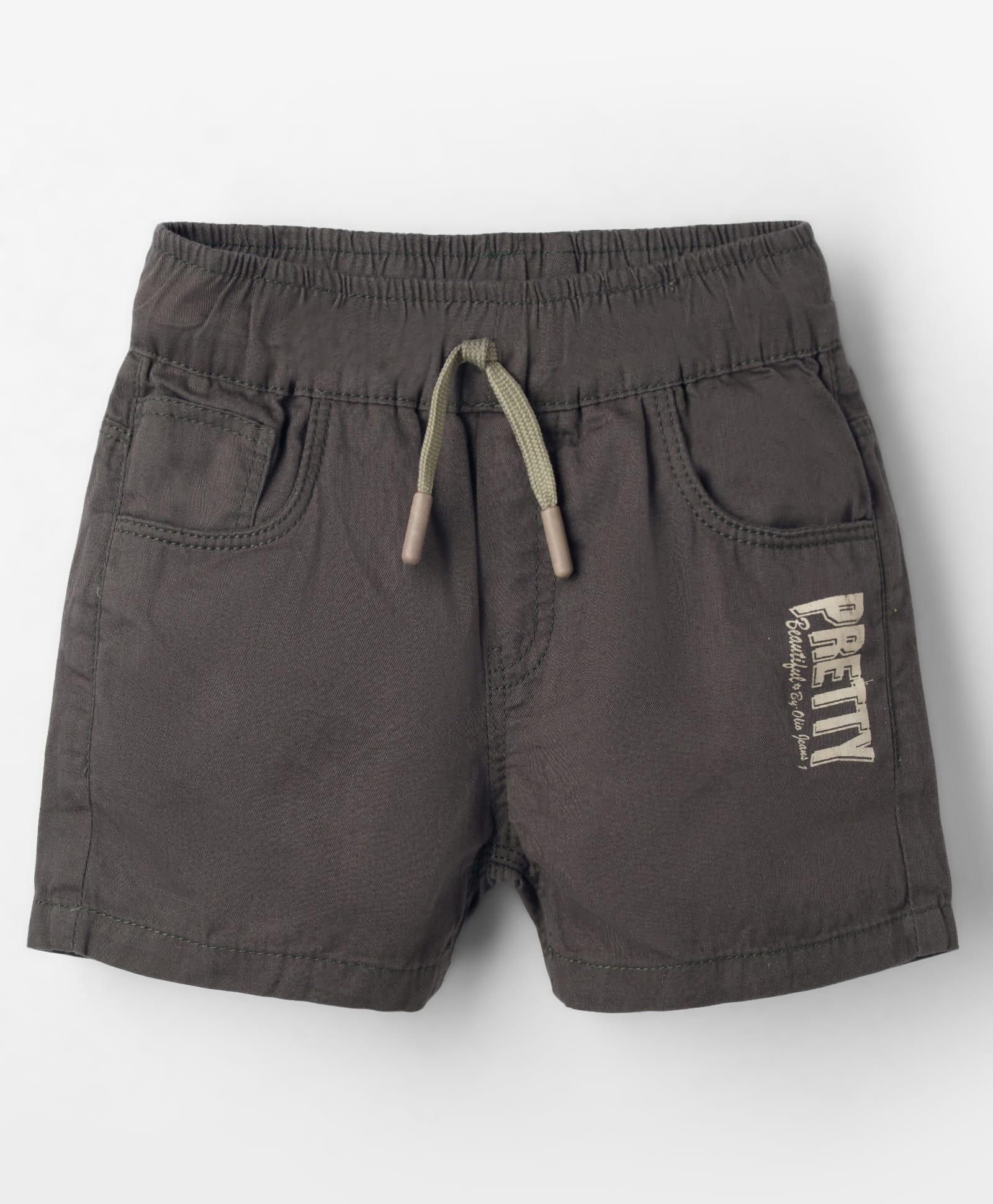 Olio Kids Cotton Knit Above Knee Length Text Printed Shorts -Olive Green-image-40