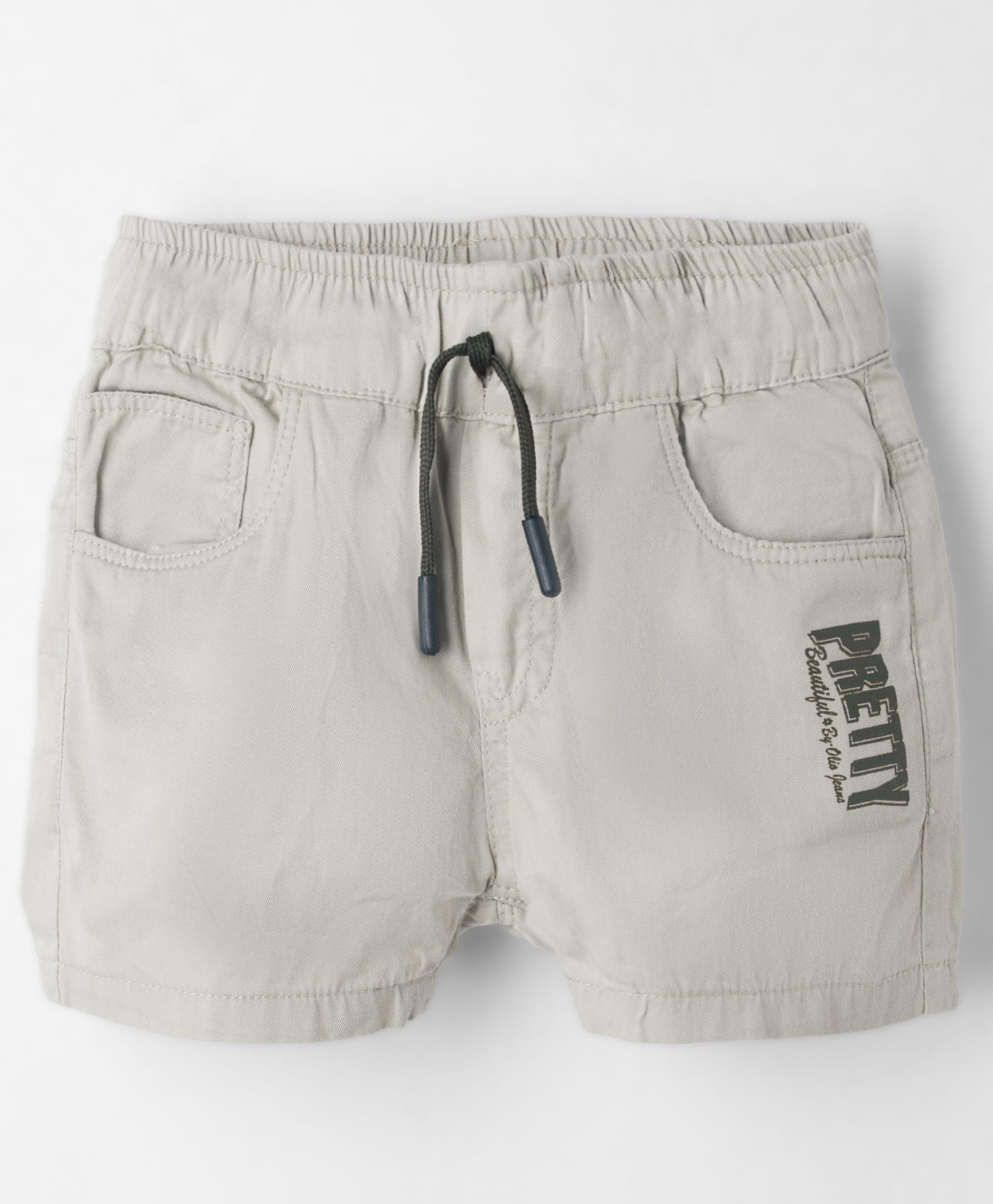 Olio Kids Cotton Knit Above Knee Length Text Printed Shorts -Light Grey-image-21