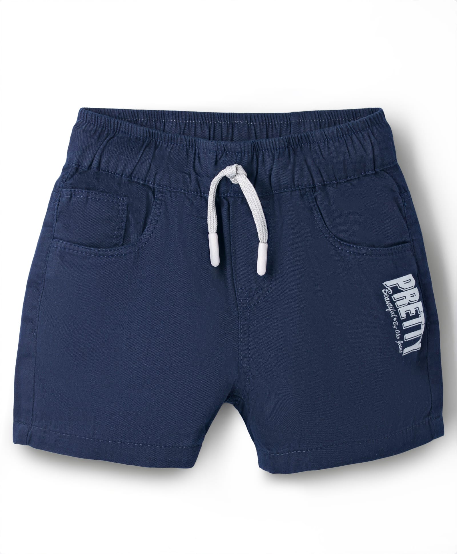 Olio Kids Cotton Knit Above Knee Length Text Printed Shorts -Navy Blue-picture-39