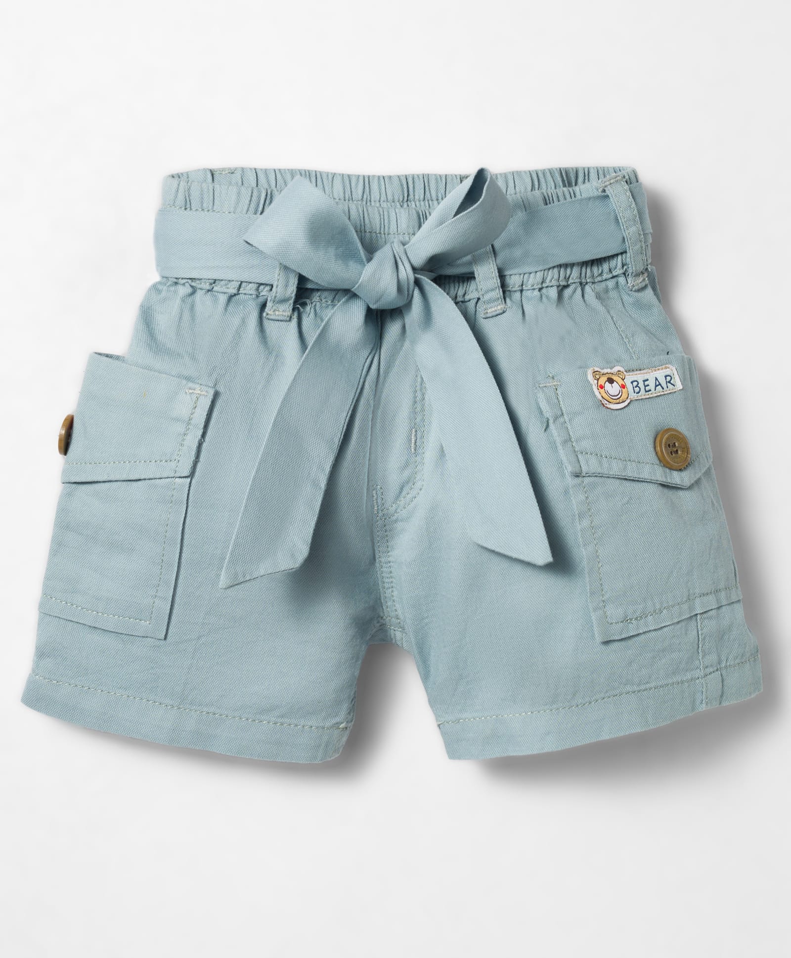 Olio Kids Cotton Knit Above Knee Length Fashion Solid Colour Shorts with Bear Patch & Pockets -Grey-picture-13