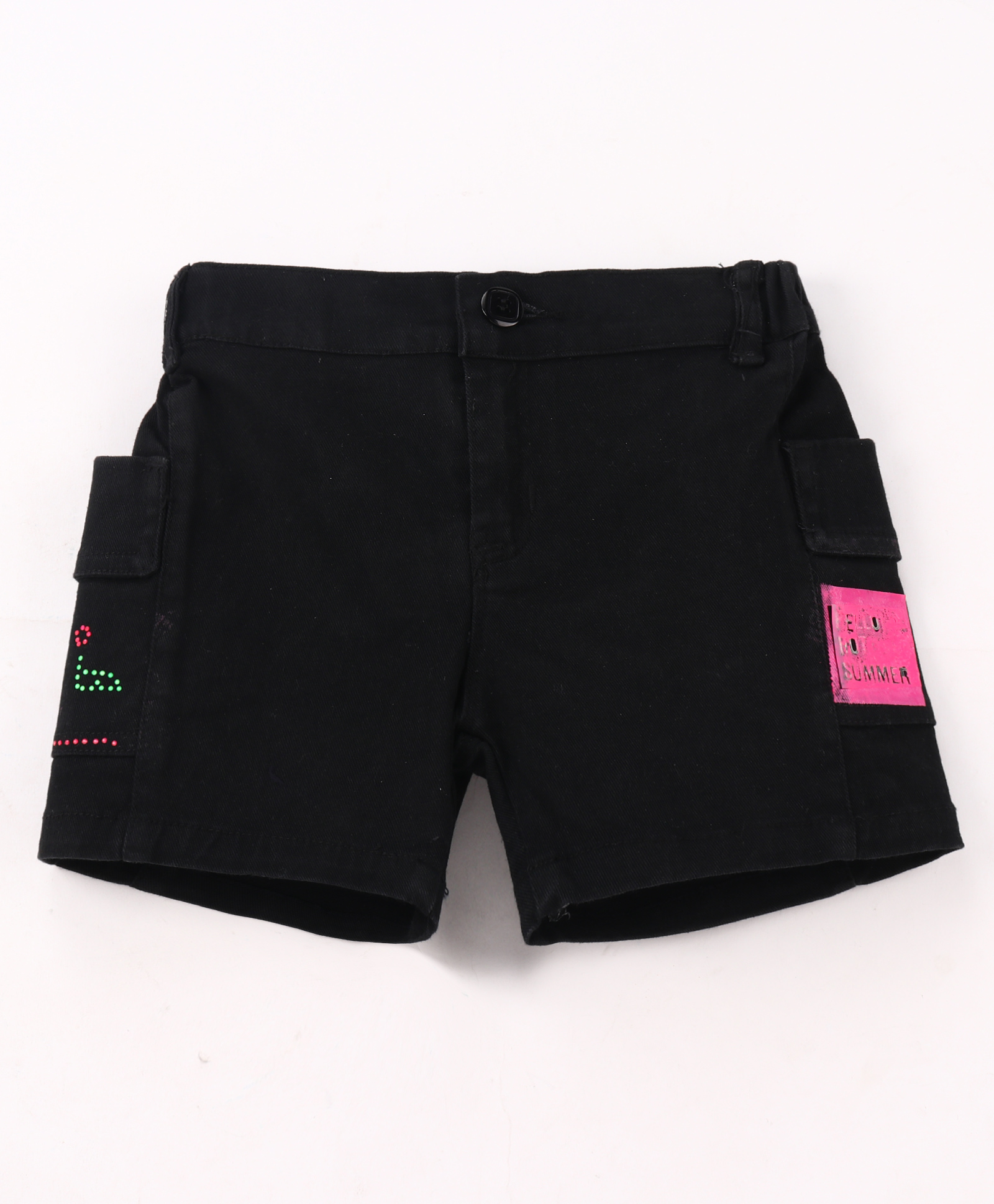 Olio Kids Cotton Knit Above Knee Length Shorts With Text Print - Black-picture-24