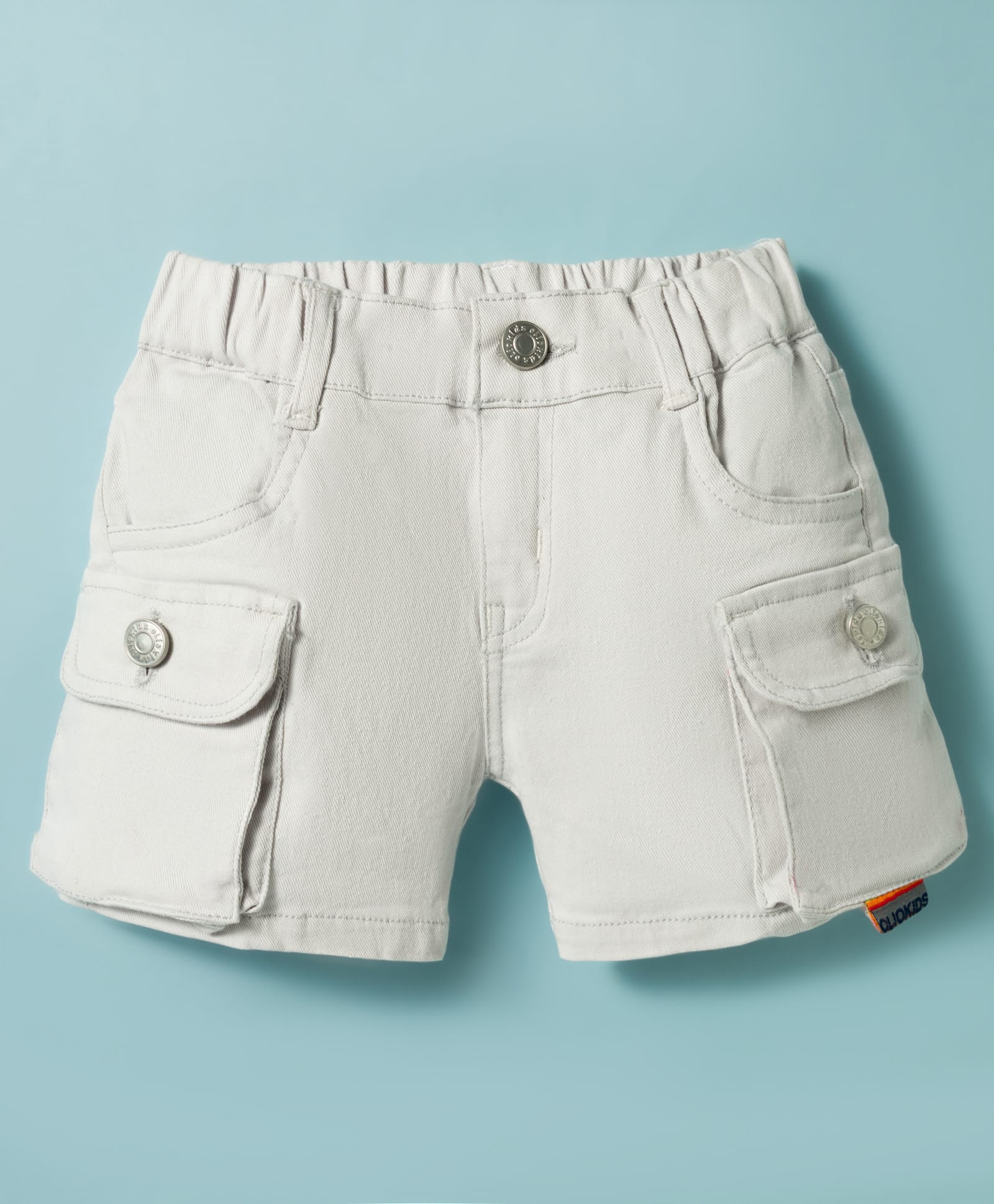 Olio Kids Cotton Knit Above Knee Length Solid Shorts With Pockets - Light Grey-image-34