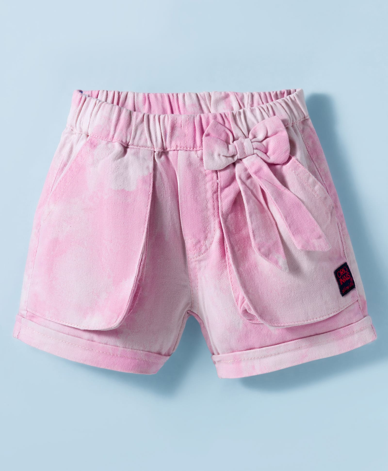 Olio Kids Cotton Knit Above Knee Length Tie & Dye Printed Shorts with Bow Applique - Pink-image-44