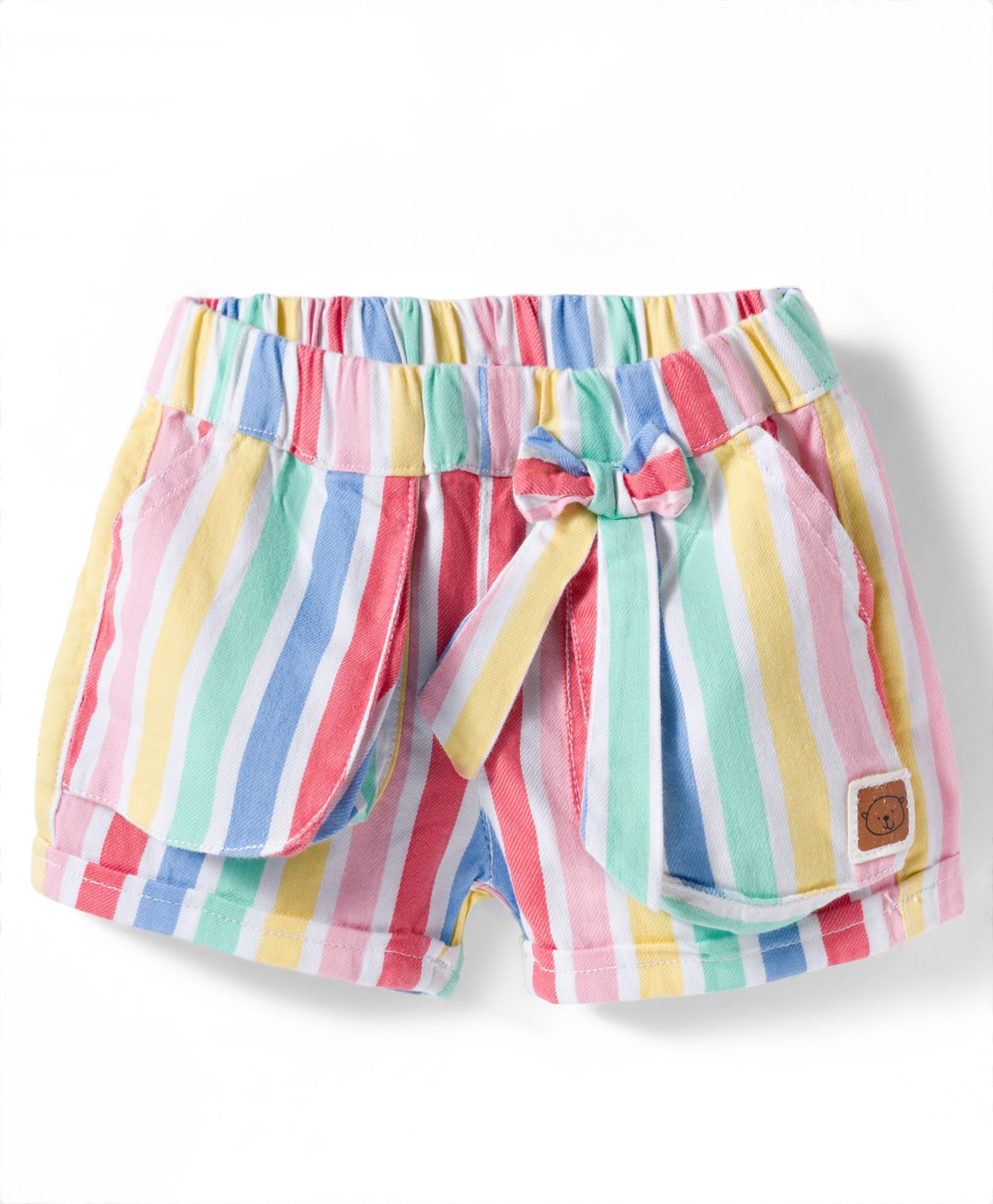 Olio Kids Cotton Knit Above Knee Length Striped Shorts With Bow Applique - Pink-picture-16