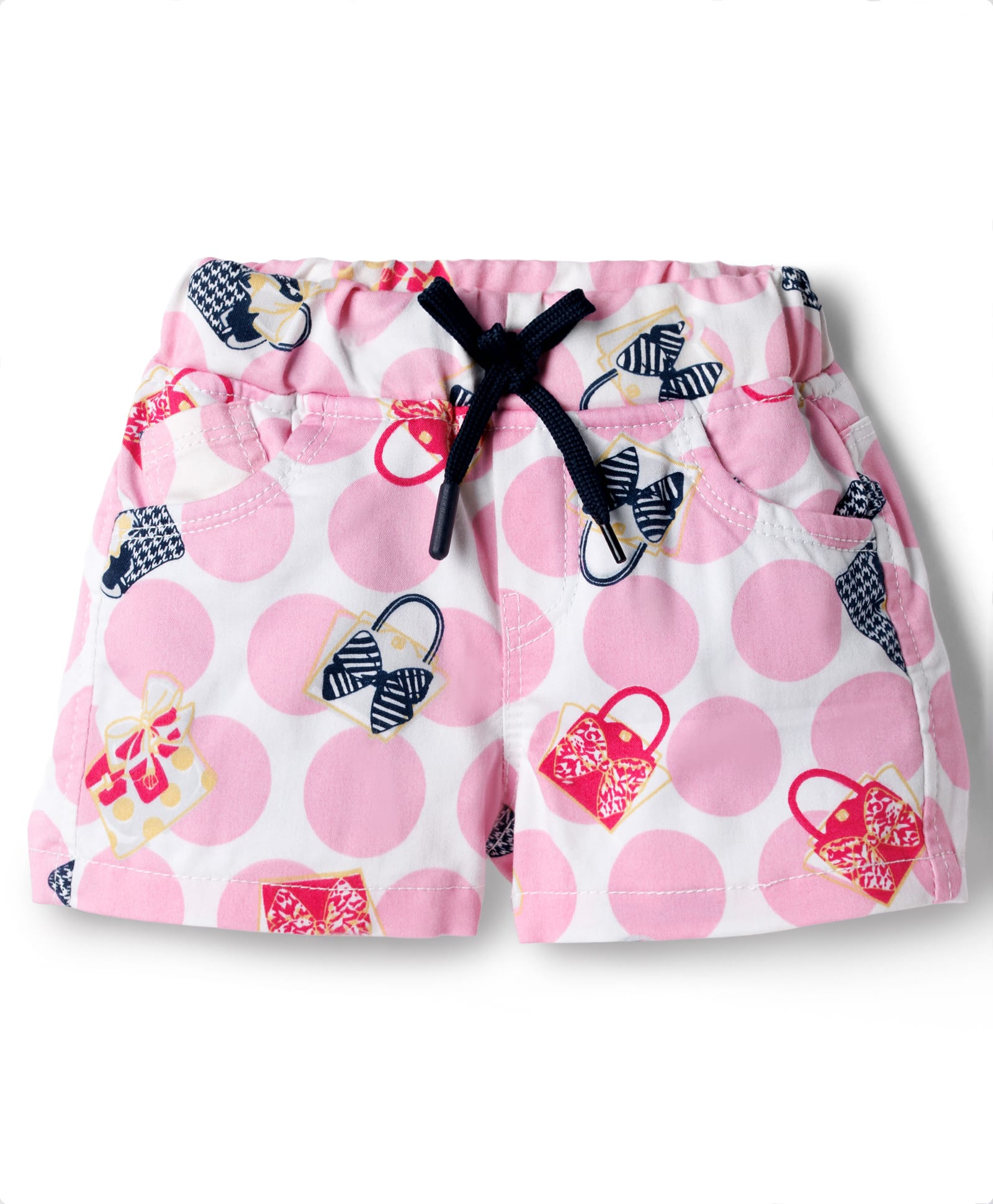 Olio Kids Cotton Knit Above Knee Length Polka Dots & Purse Printed Shorts -Pink-picture-26