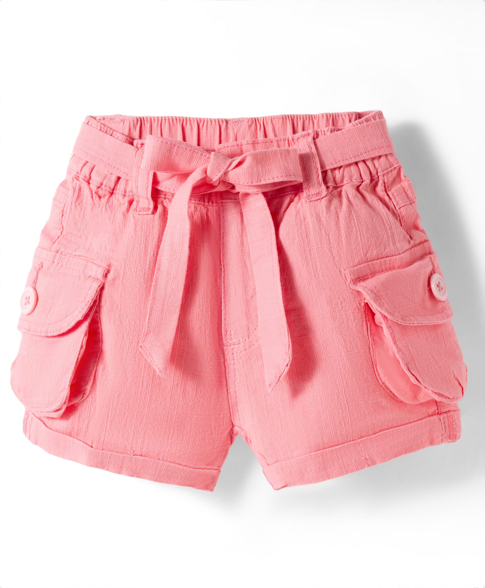Olio Kids Cotton Knit Above Knee Length Solid Shorts With Belt - Pink-picture-18