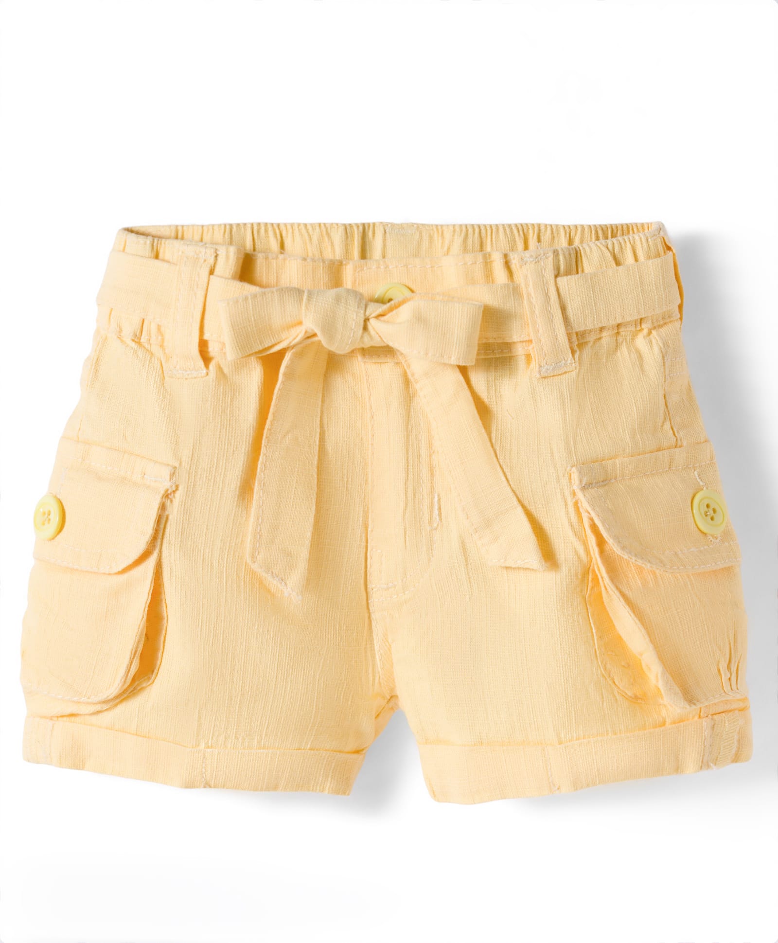 Olio Kids Cotton Knit Above Knee Length Solid Shorts With Belt - Lemon Yellow-picture-32
